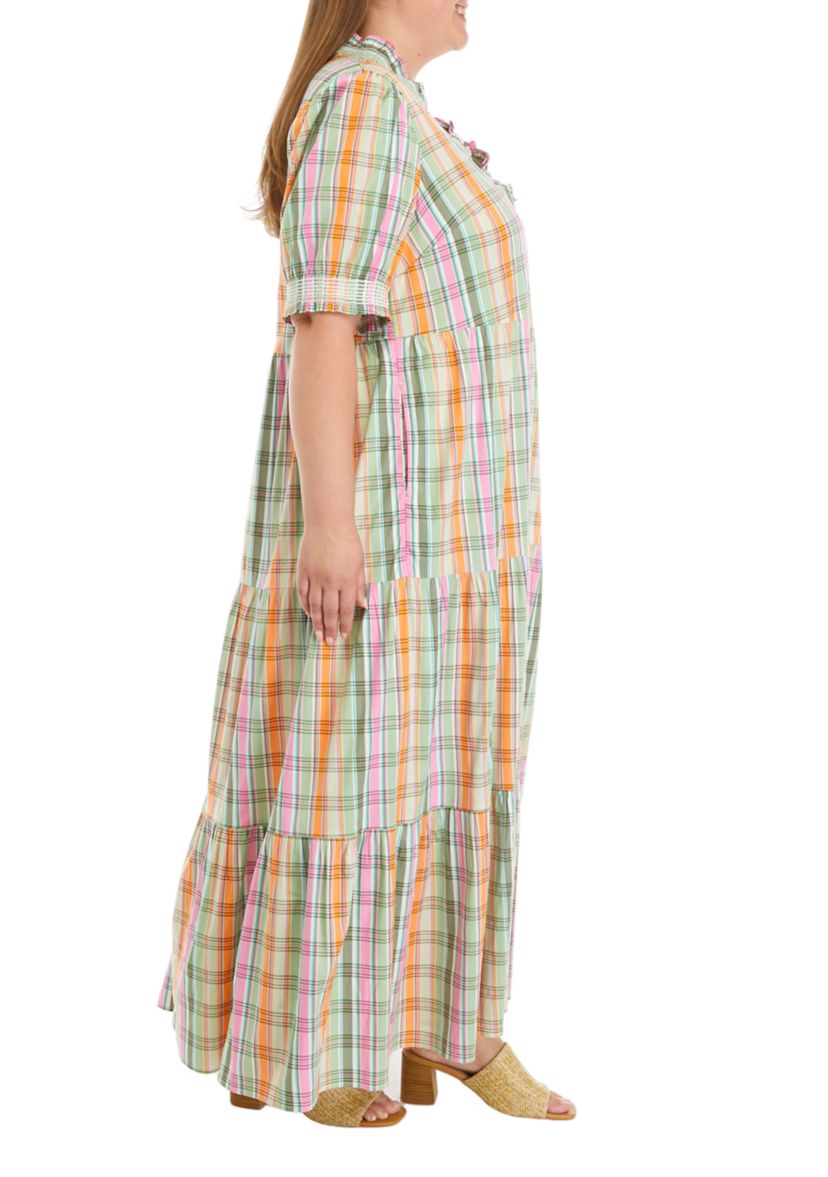 Plus Size Smocked Plaid Dress
