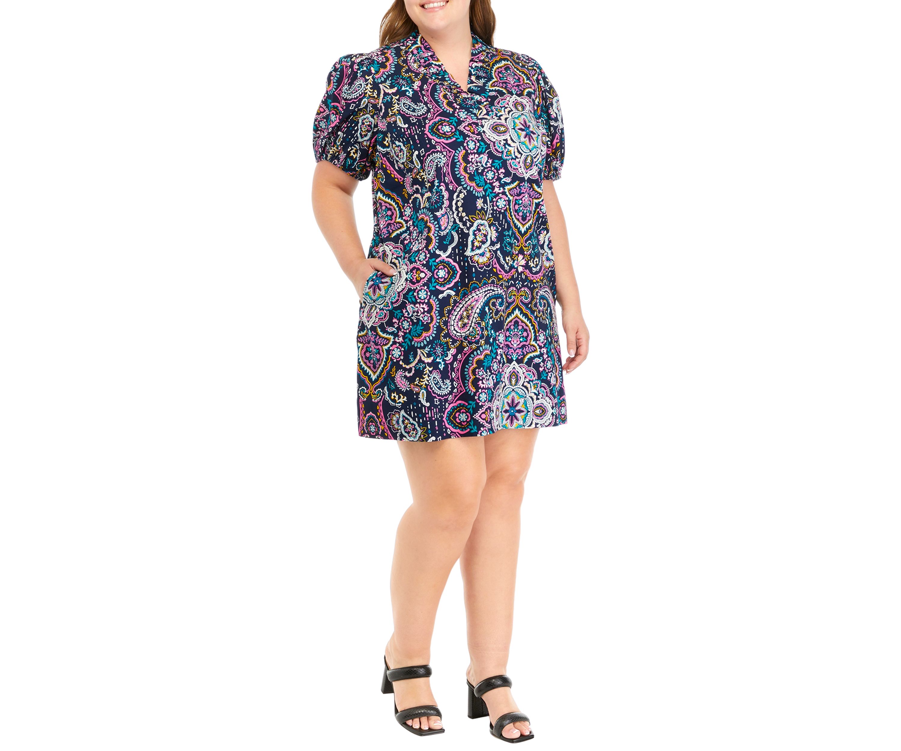 Plus Size Ruffle Neck Printed Dress