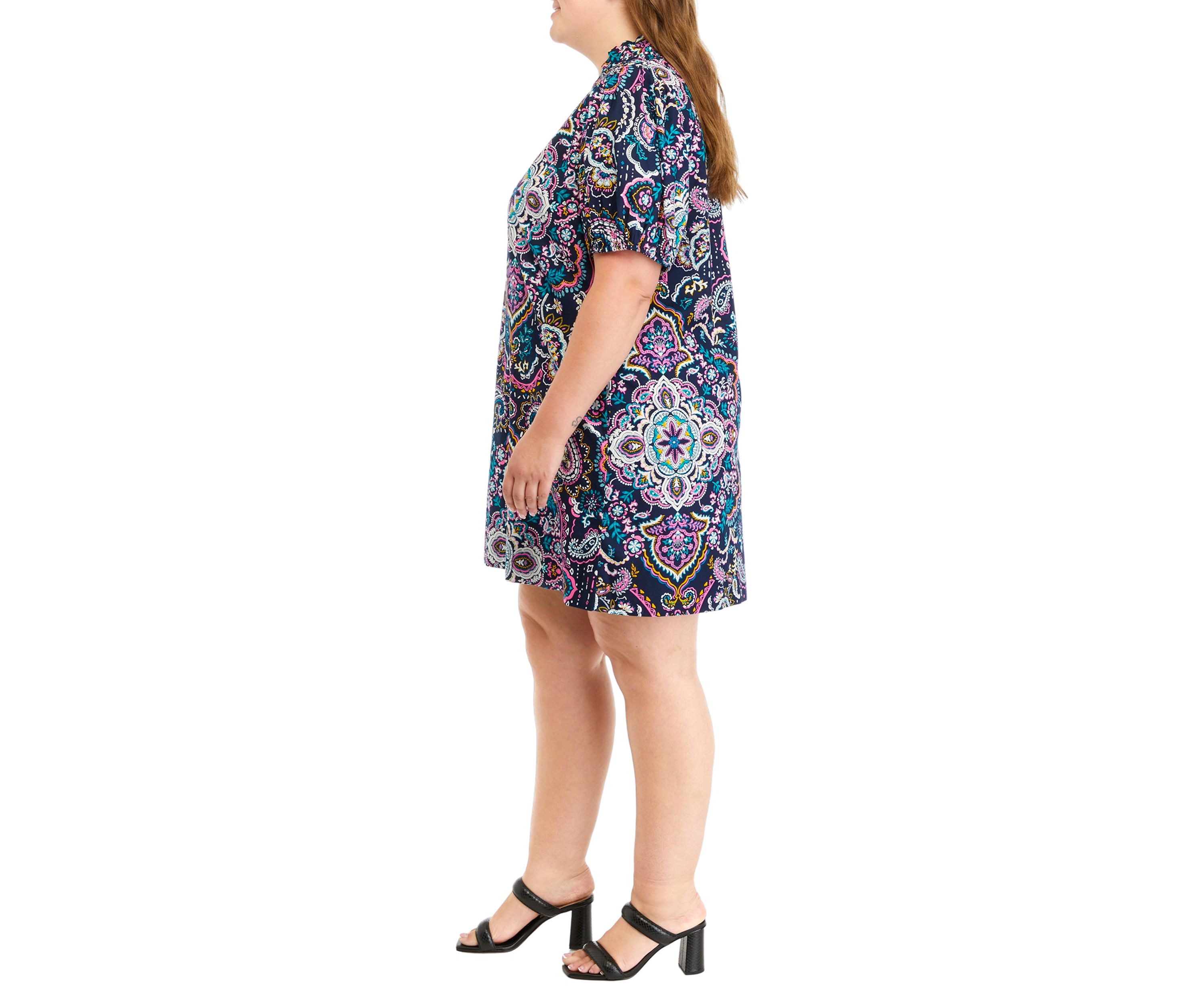 Plus Size Ruffle Neck Printed Dress