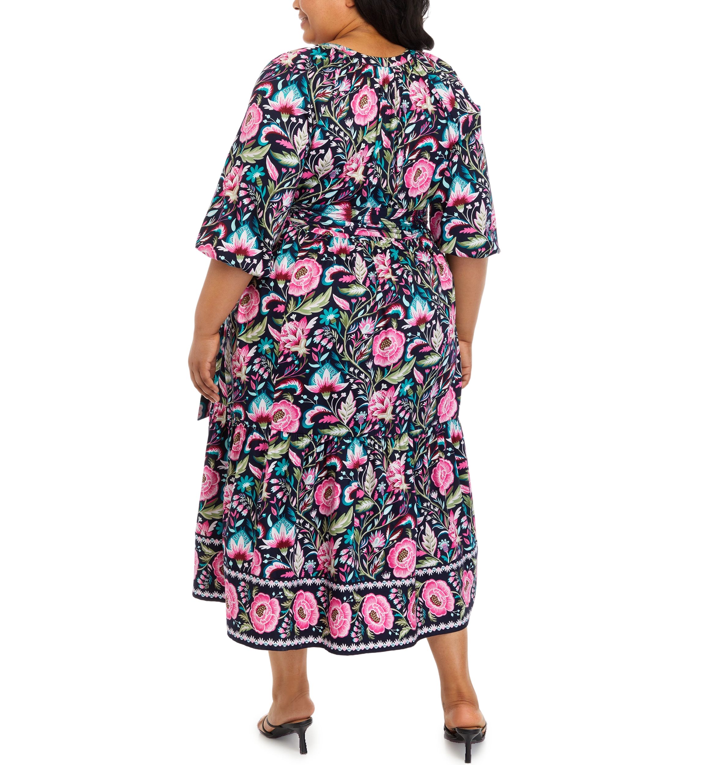 Plus Size Floral Printed  Peasant Dress