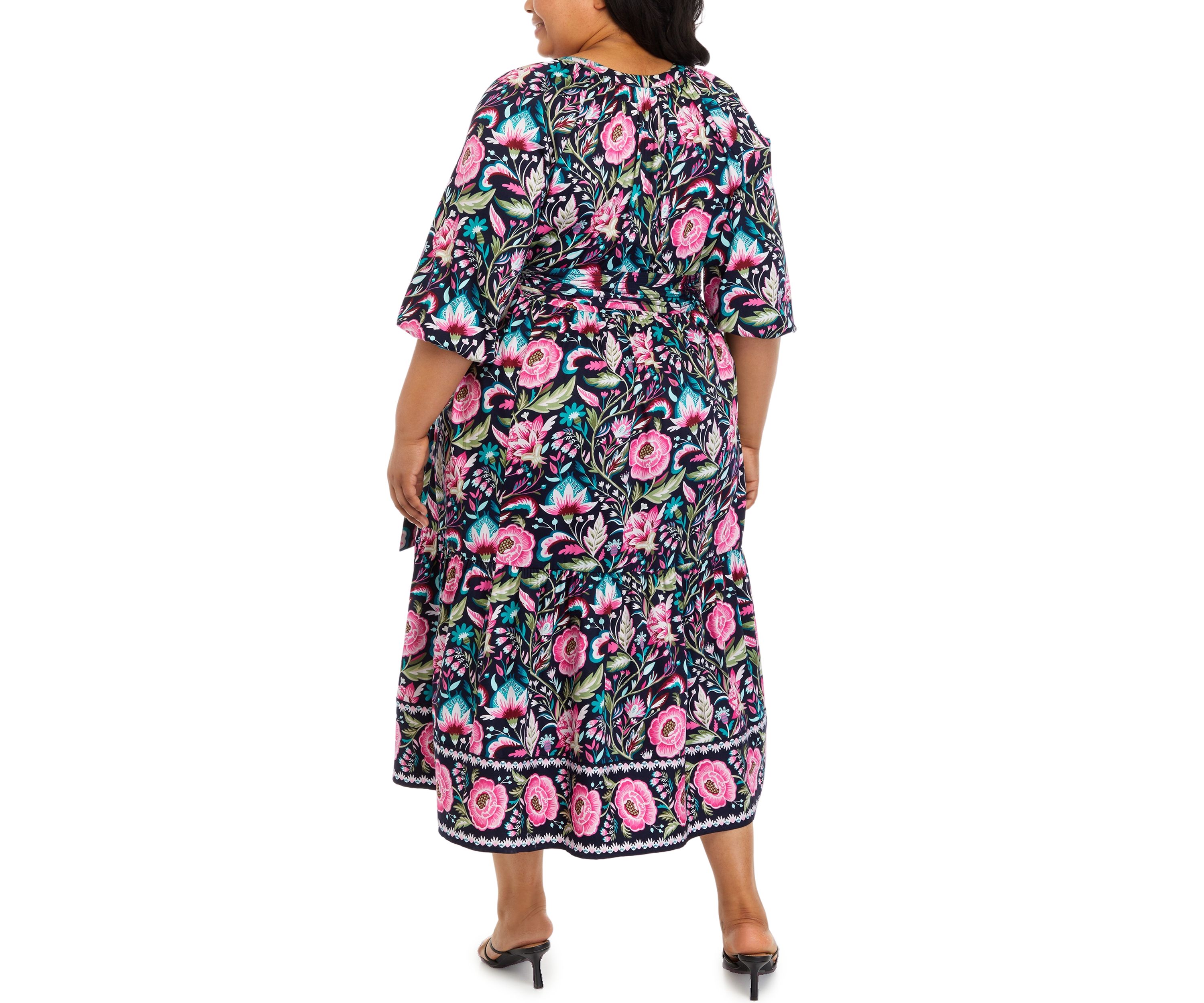 Plus Size Floral Printed  Peasant Dress