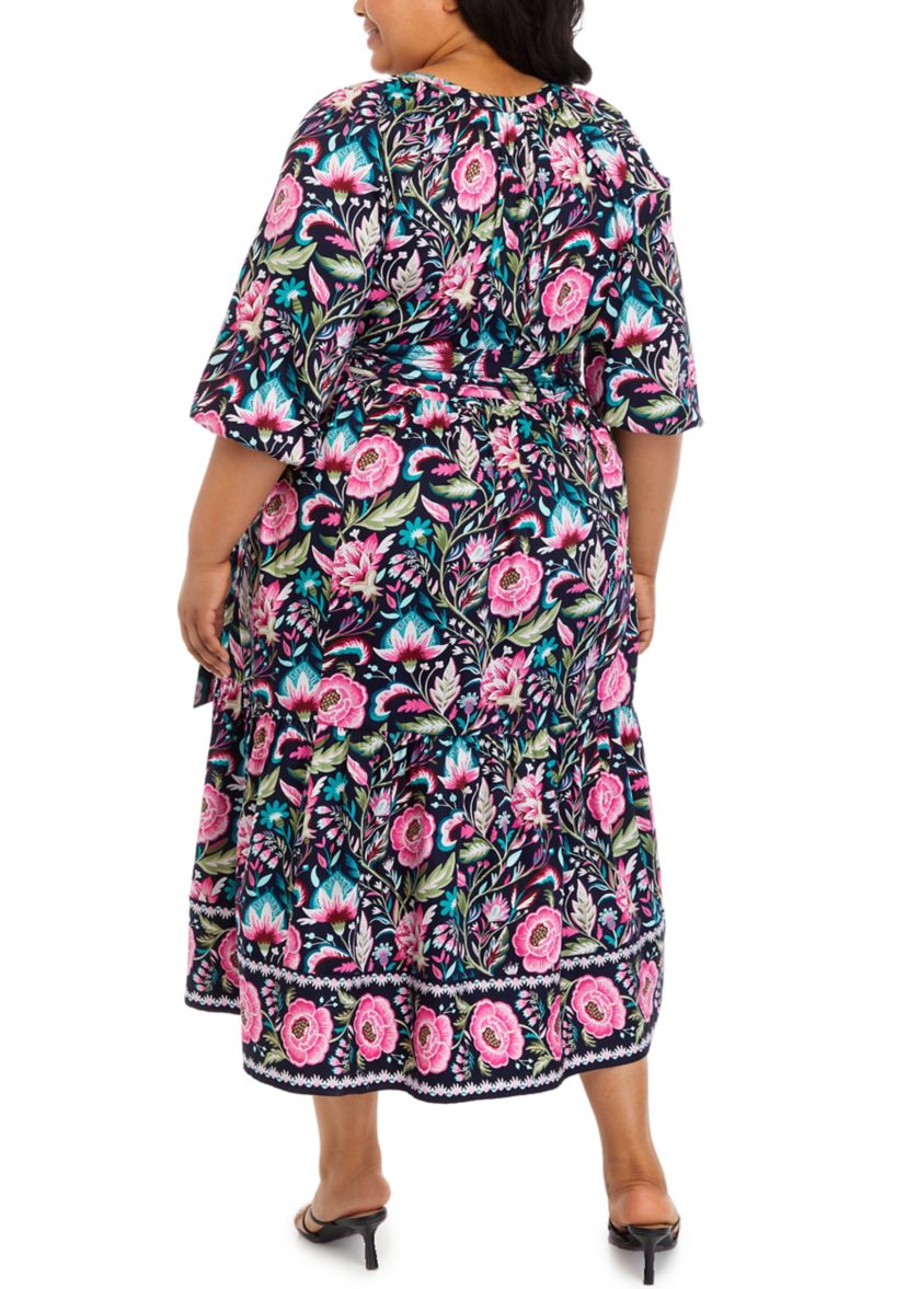 Plus Size Floral Printed  Peasant Dress