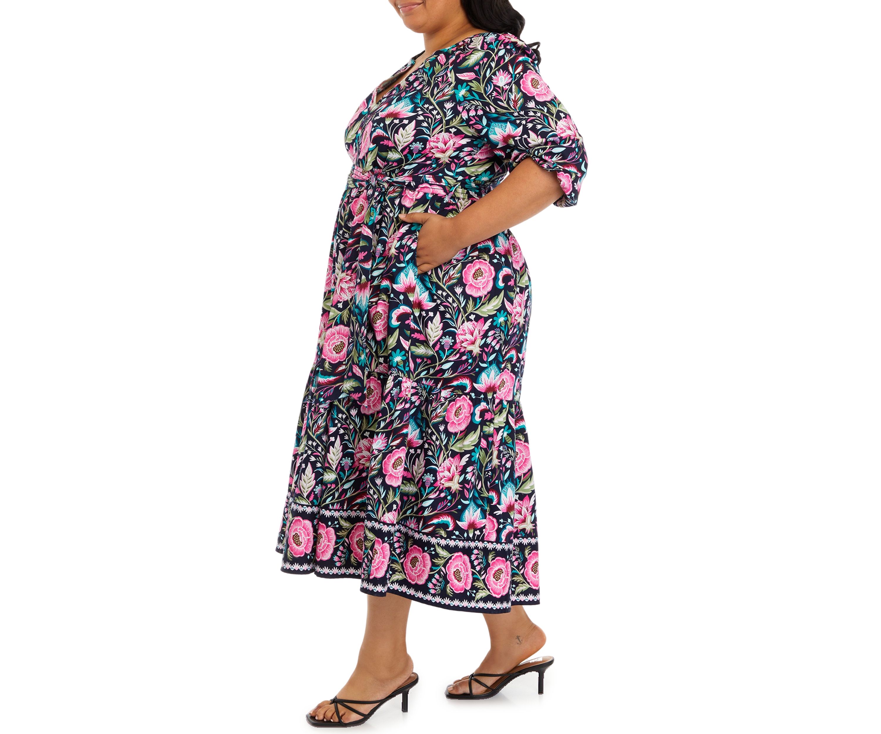 Plus Size Floral Printed  Peasant Dress