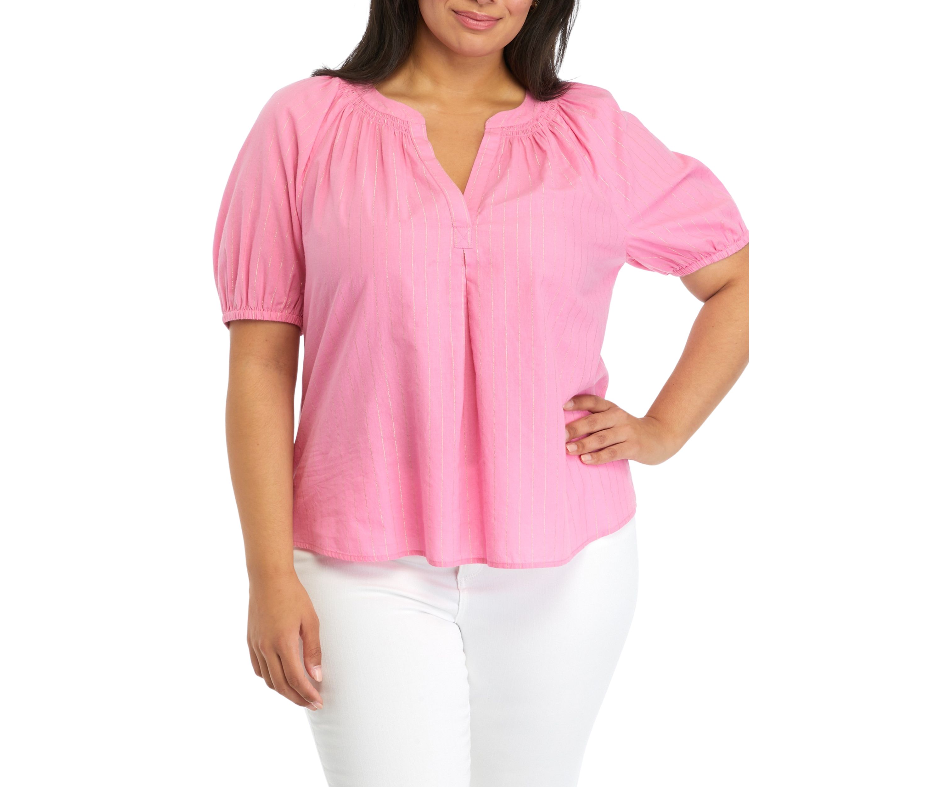 Plus Size Puff Sleeve Peasant Top 