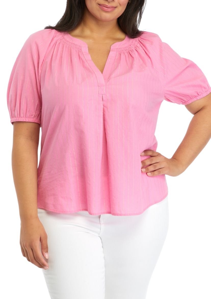 Plus Size Puff Sleeve Peasant Top 