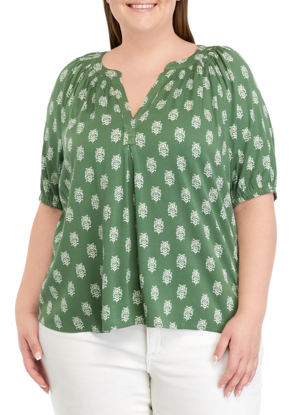 Plus Size Printed Peasant Top