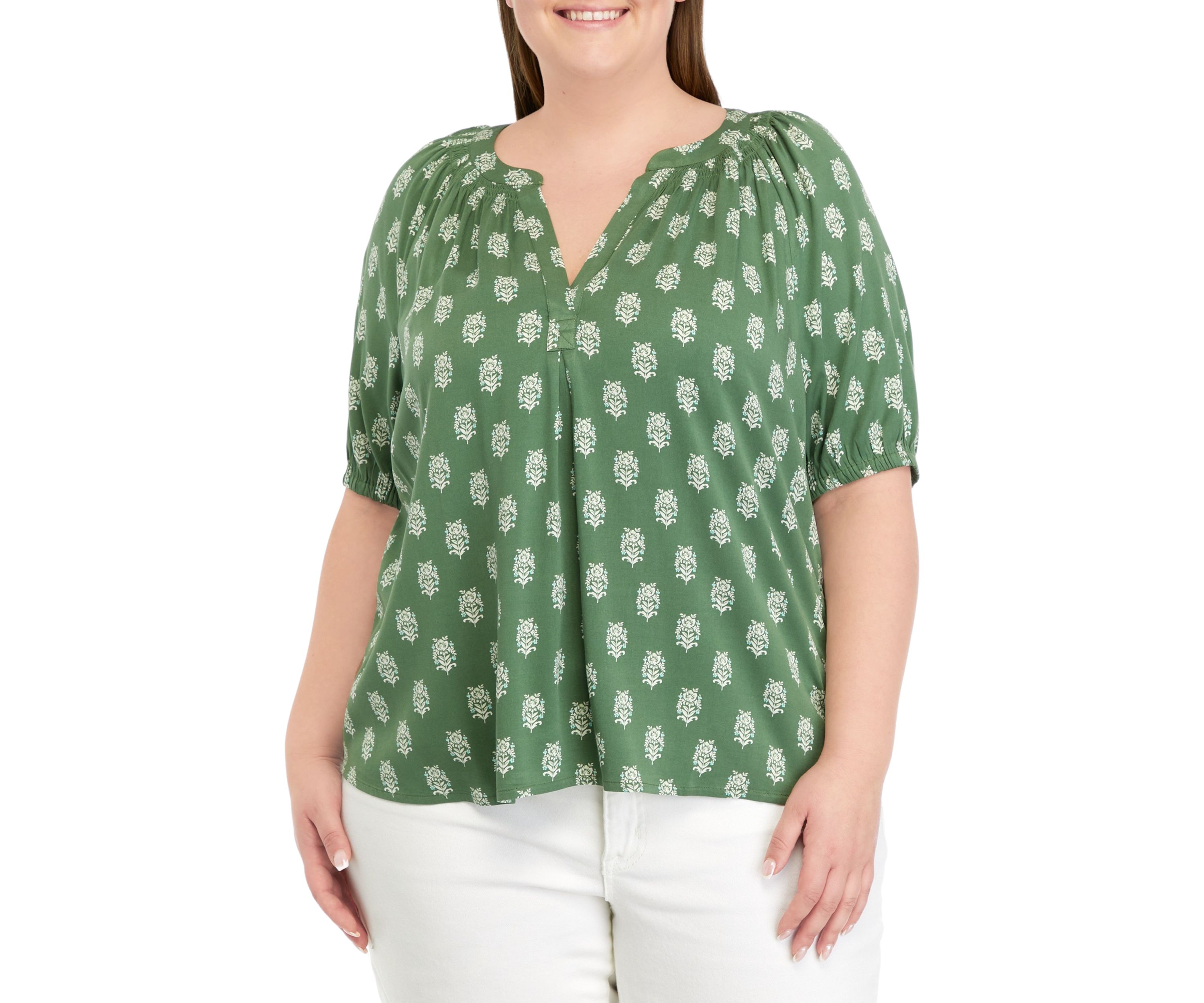 Plus Size Printed Peasant Top