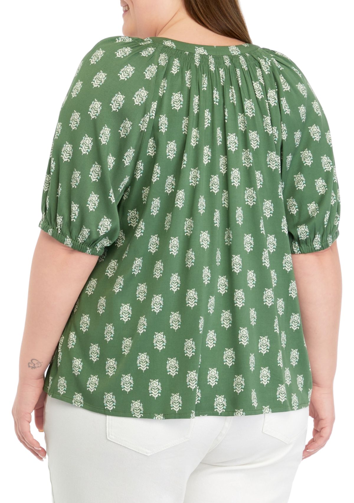 Plus Size Printed Peasant Top