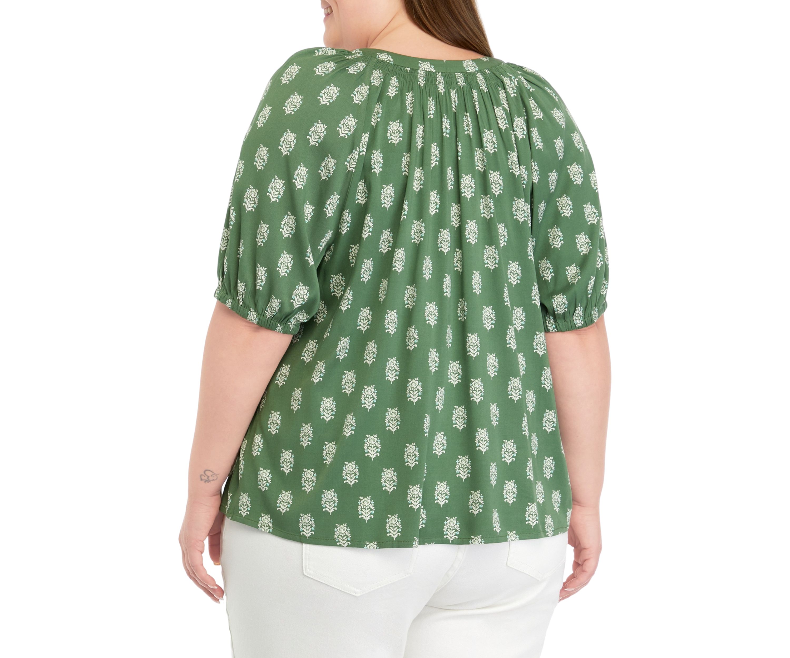 Plus Size Printed Peasant Top