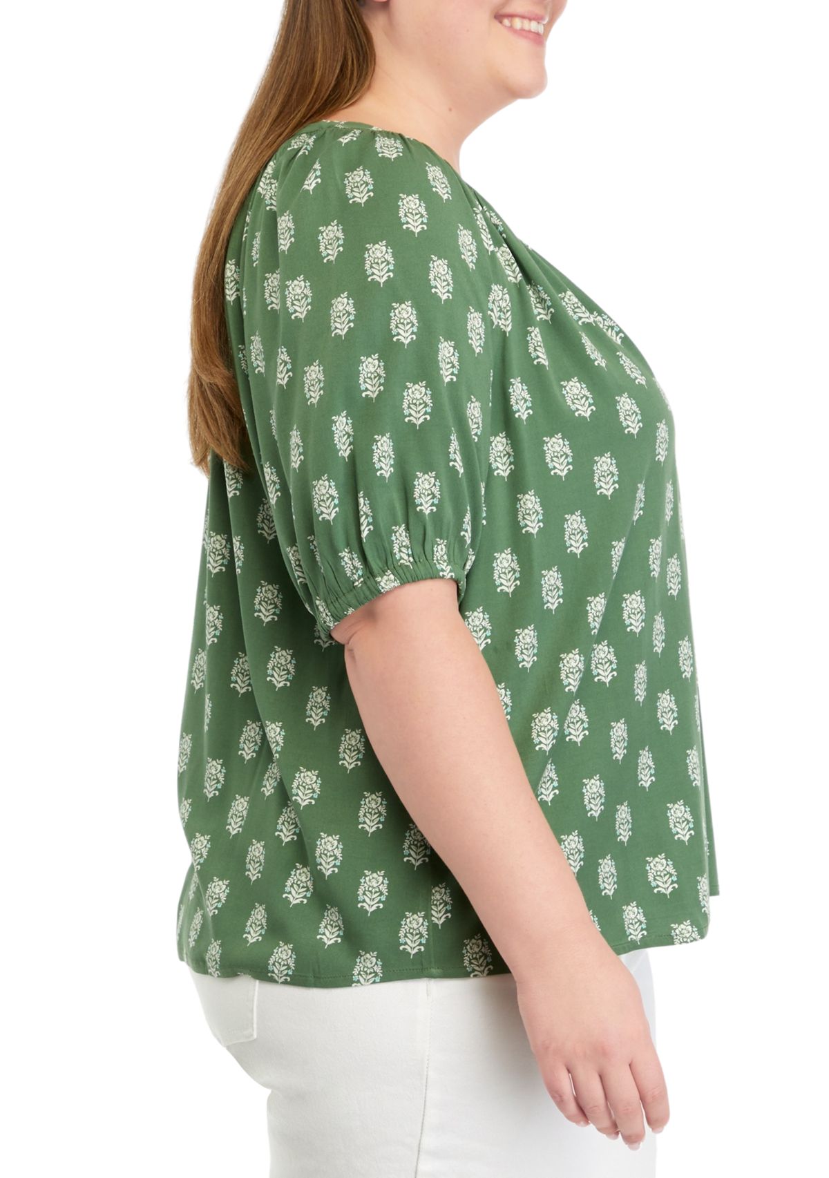 Plus Size Printed Peasant Top