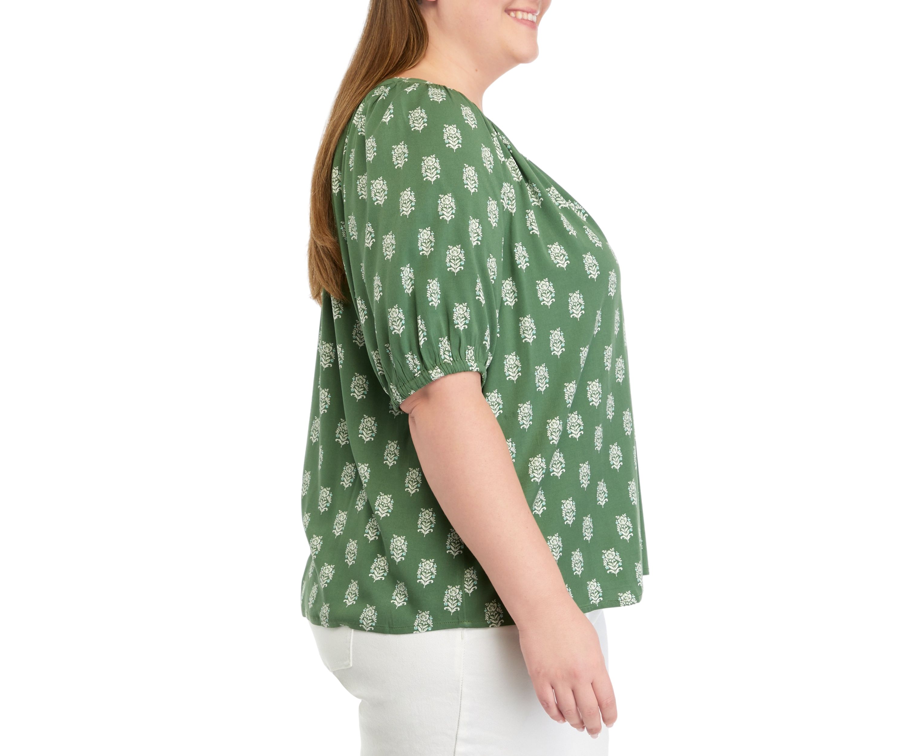 Plus Size Printed Peasant Top