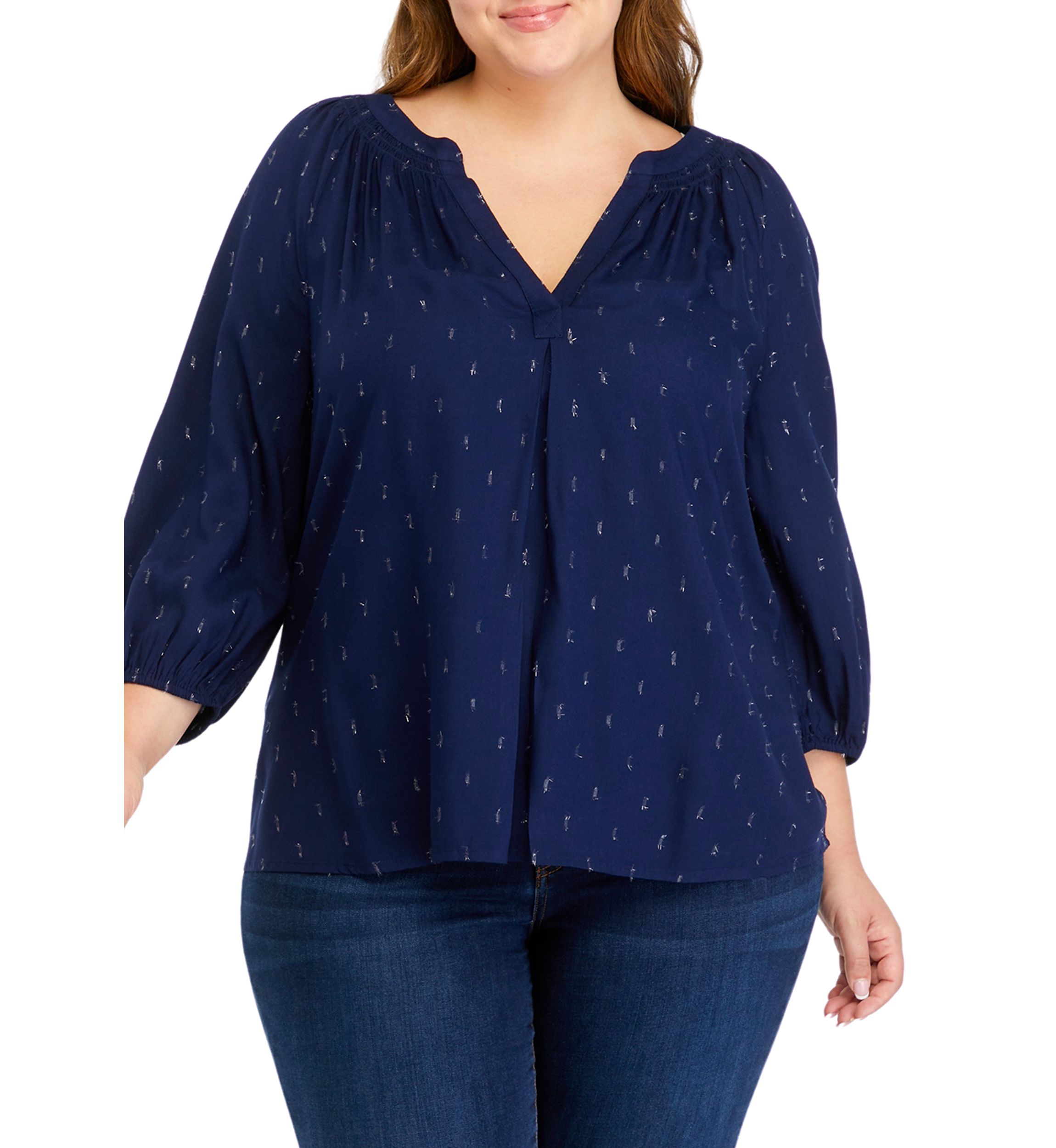 Plus Size Printed Peasant Top
