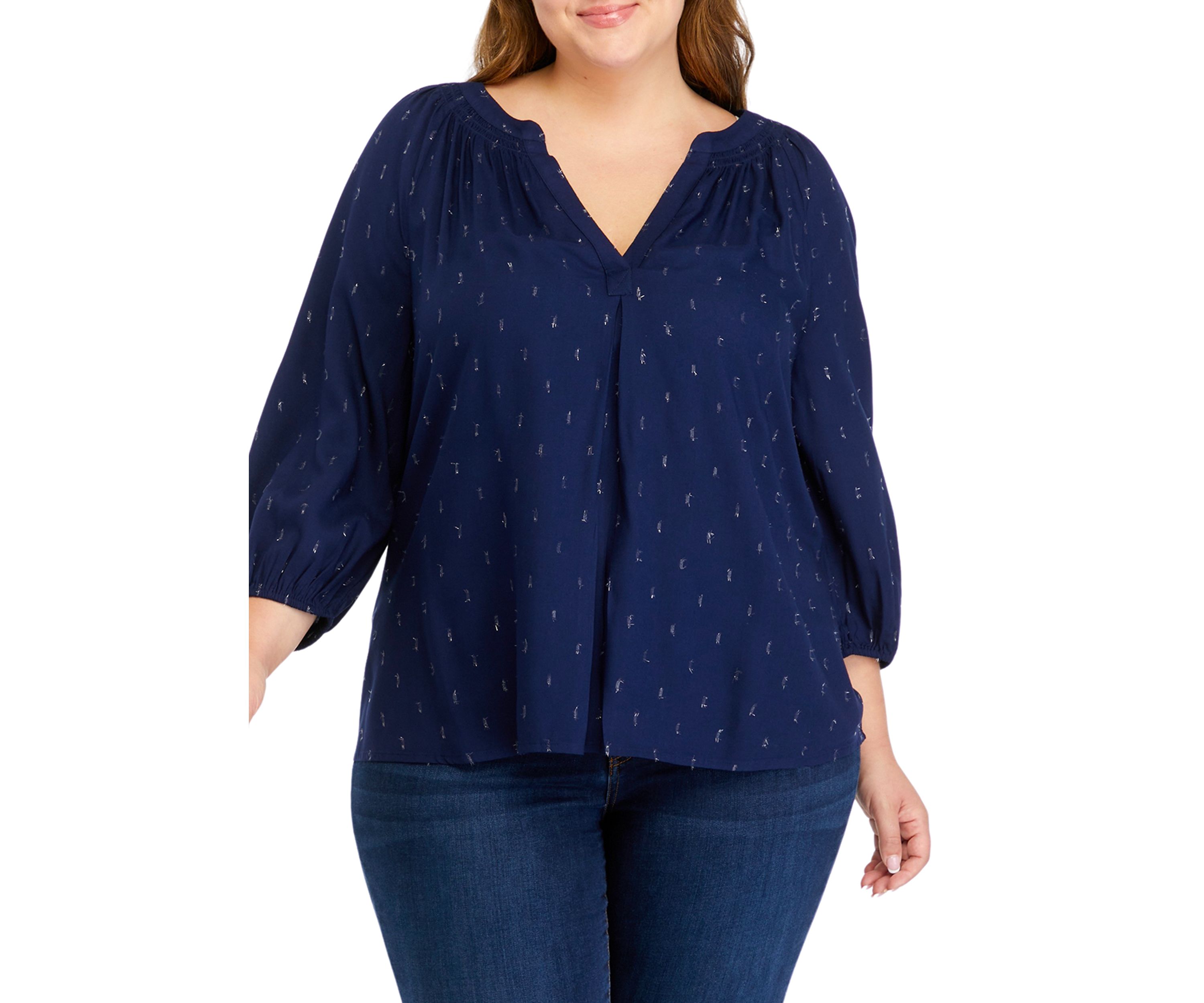Plus Size Printed Peasant Top