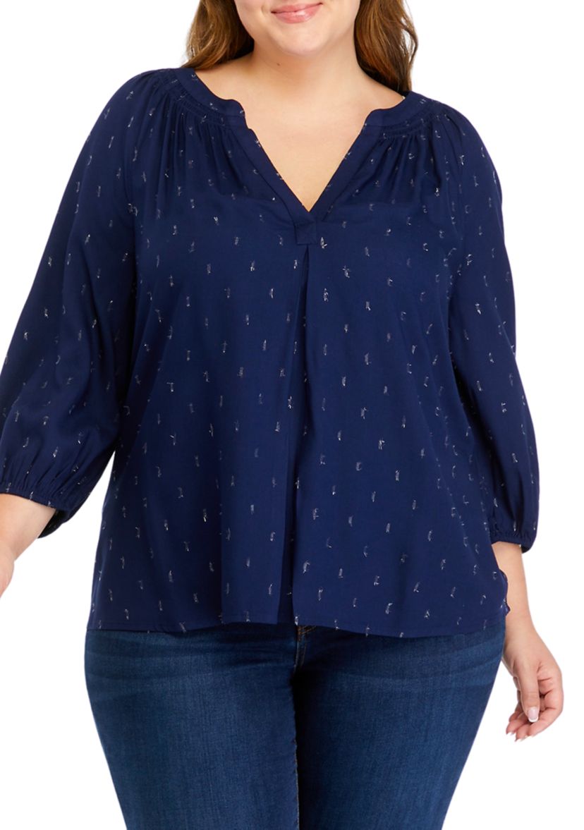 Plus Size Printed Peasant Top