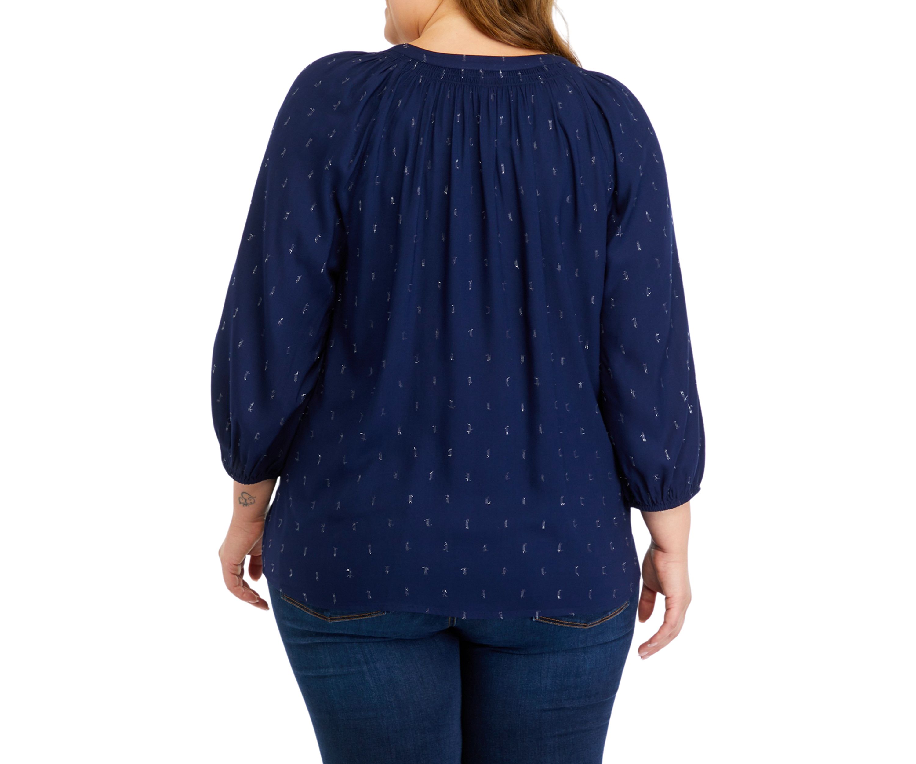 Plus Size Printed Peasant Top
