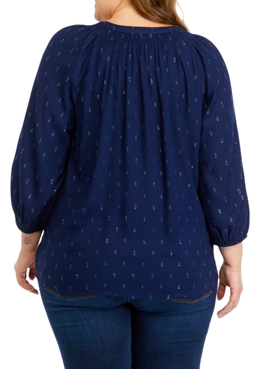 Plus Size Printed Peasant Top