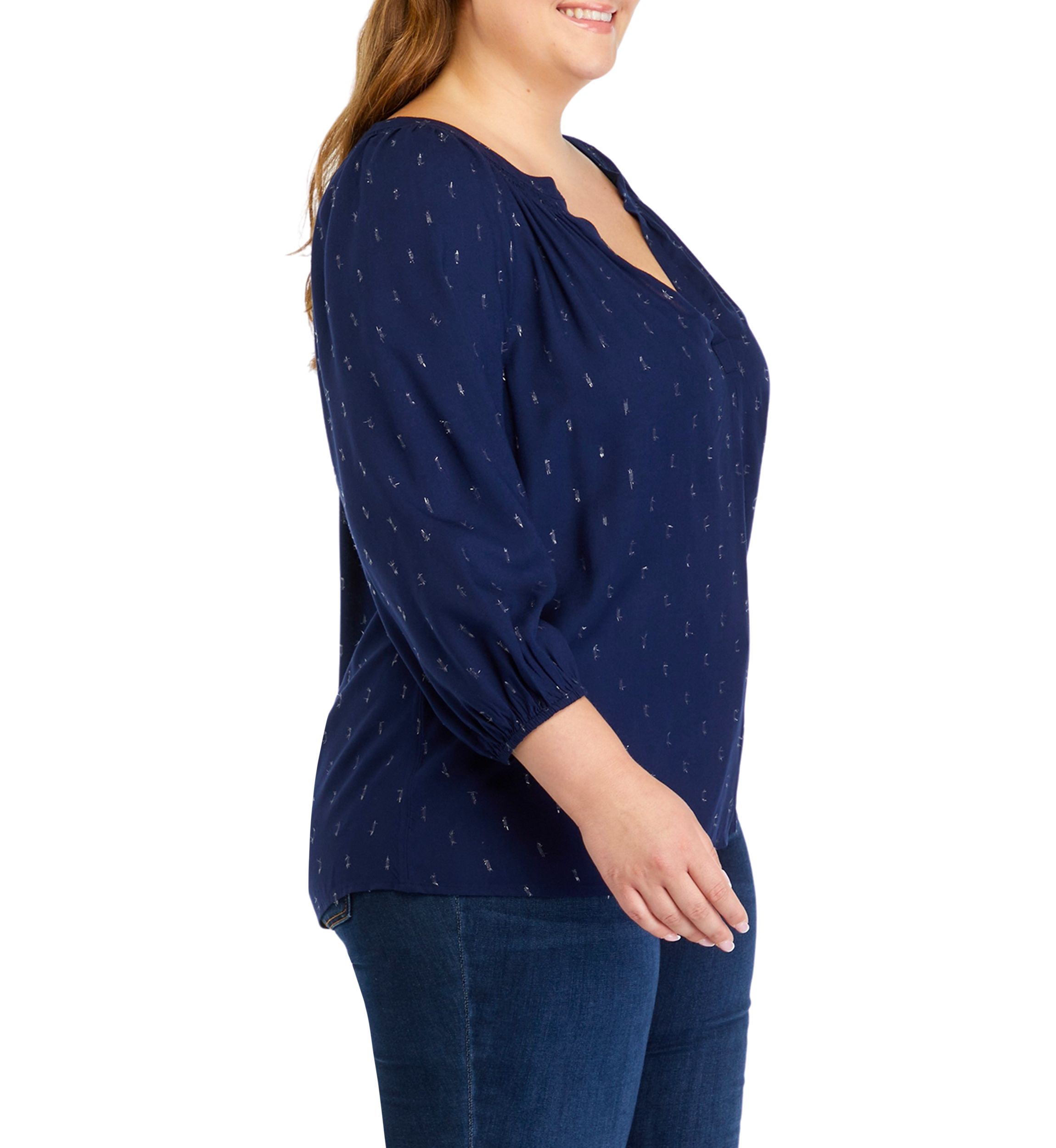 Plus Size Printed Peasant Top