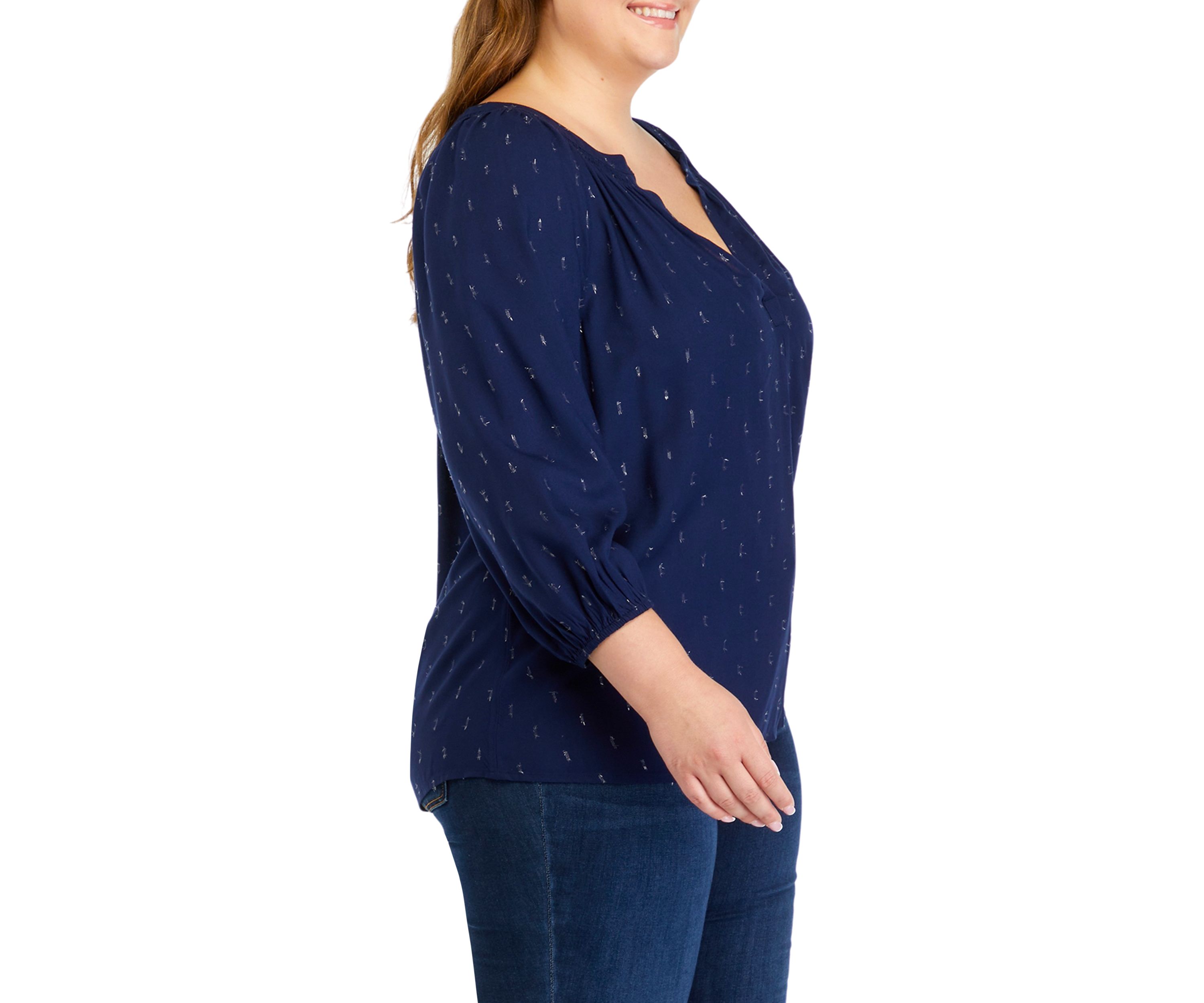 Plus Size Printed Peasant Top