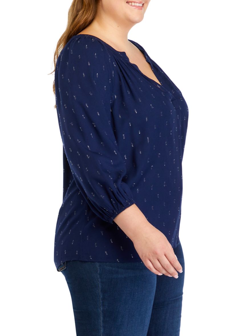Plus Size Printed Peasant Top