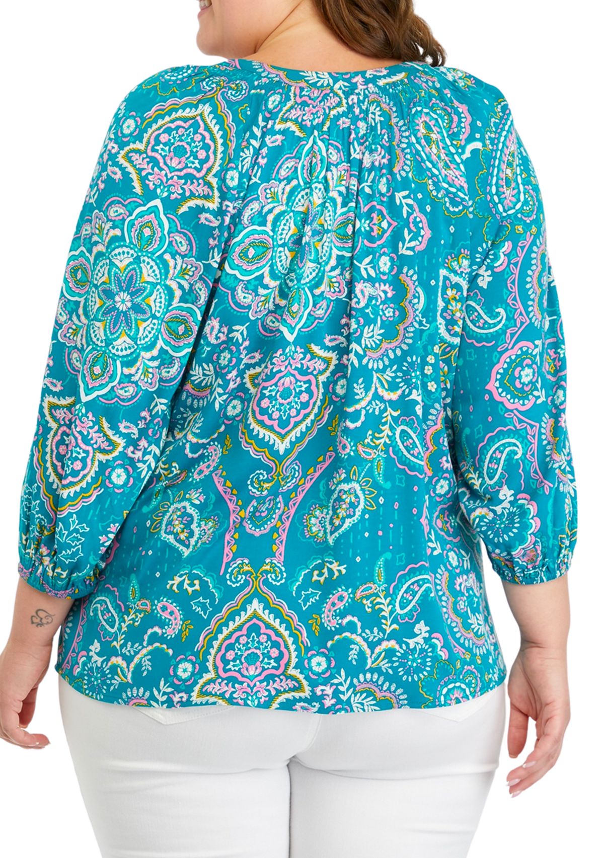 Plus Size Printed Peasant Top