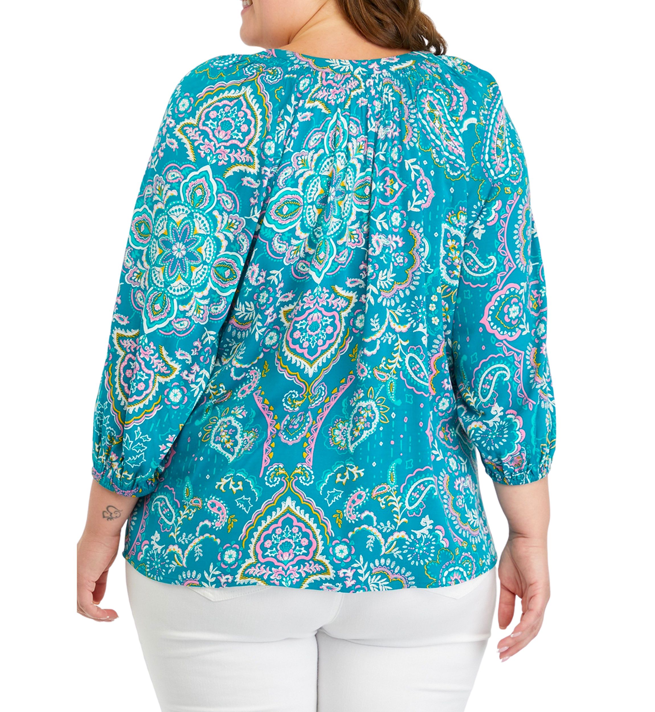 Plus Size Printed Peasant Top