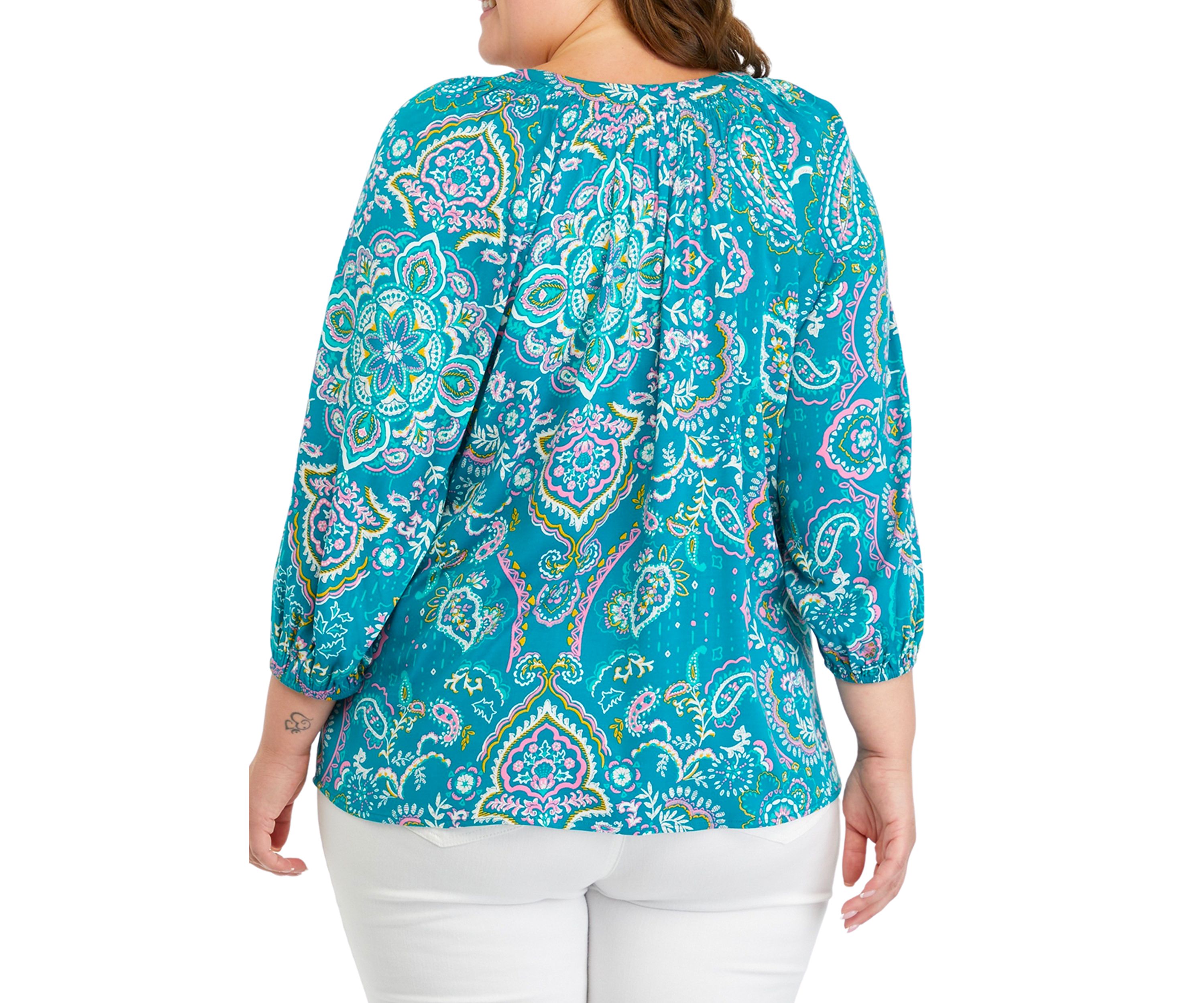 Plus Size Printed Peasant Top