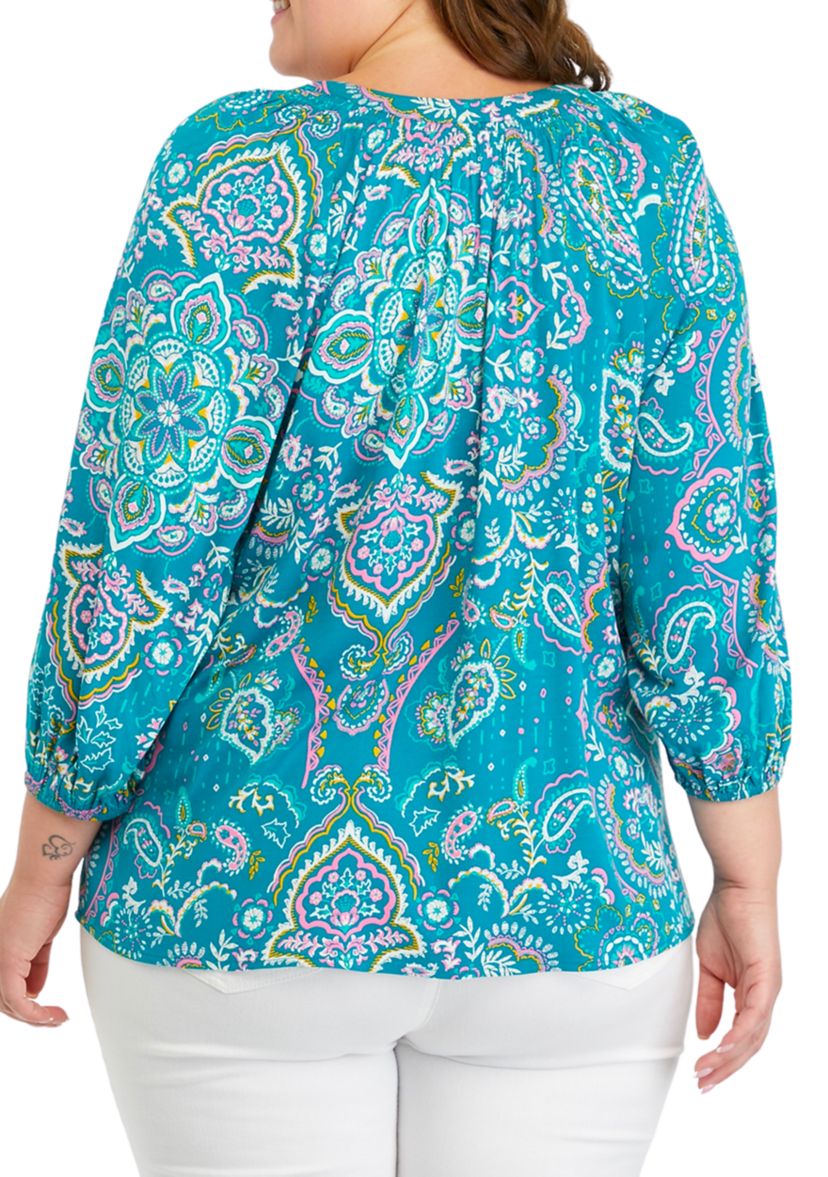 Plus Size Printed Peasant Top