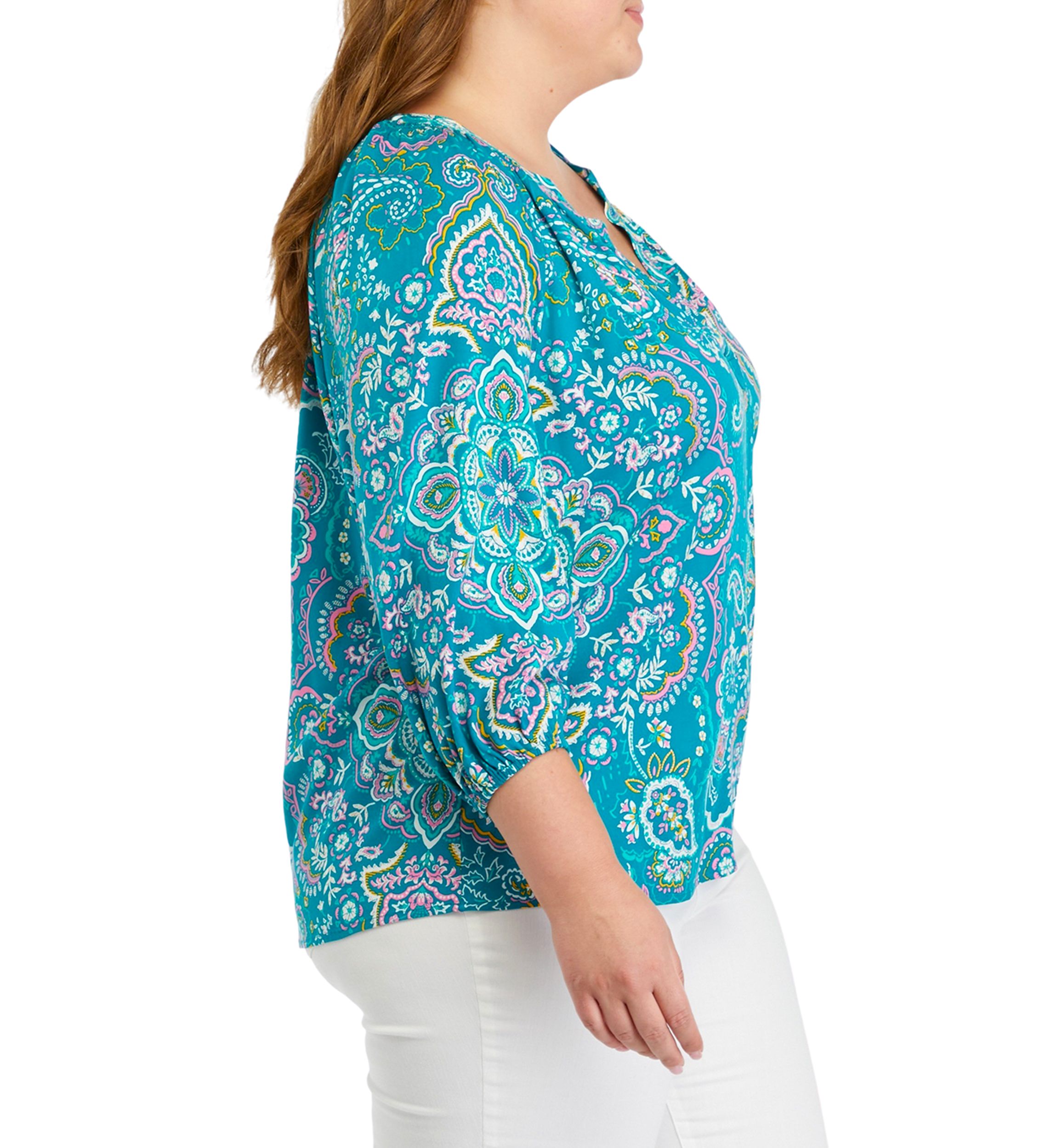 Plus Size Printed Peasant Top