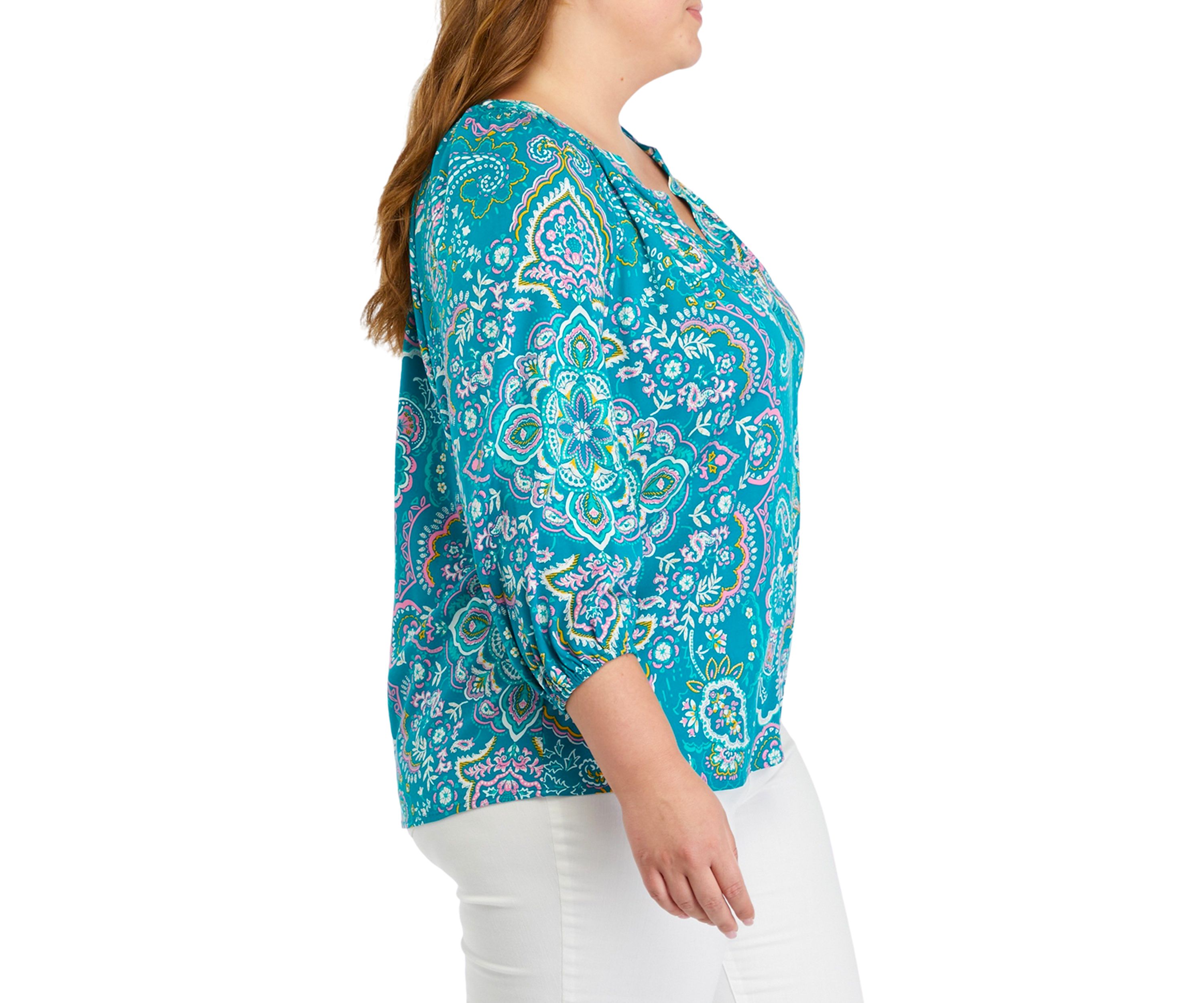Plus Size Printed Peasant Top