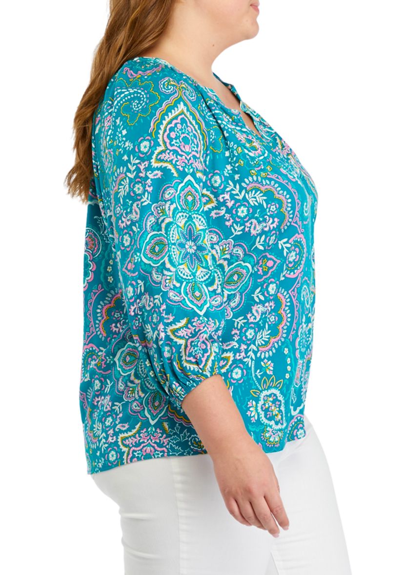 Plus Size Printed Peasant Top