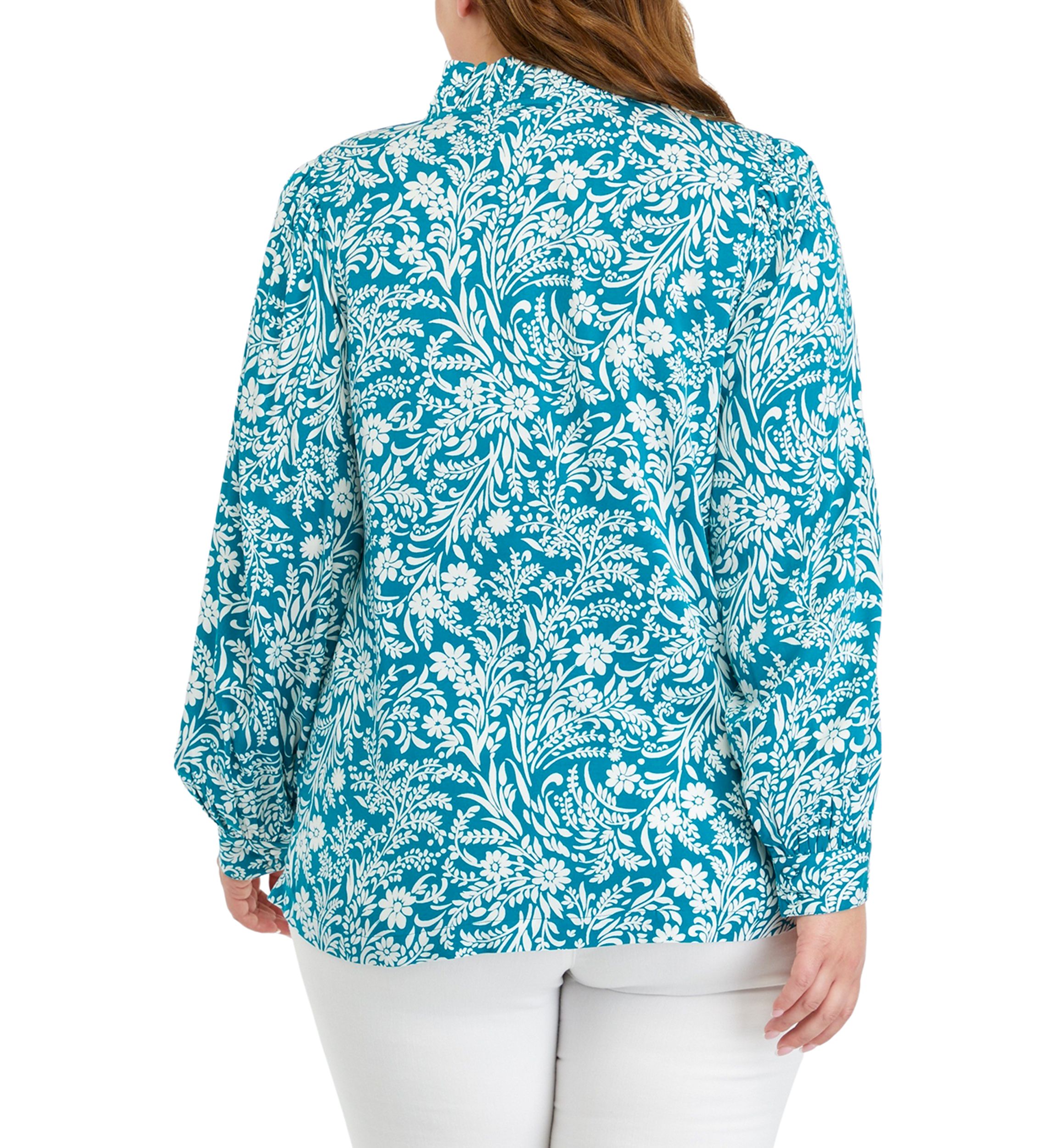 Plus Size Printed Ruffle Neck Top