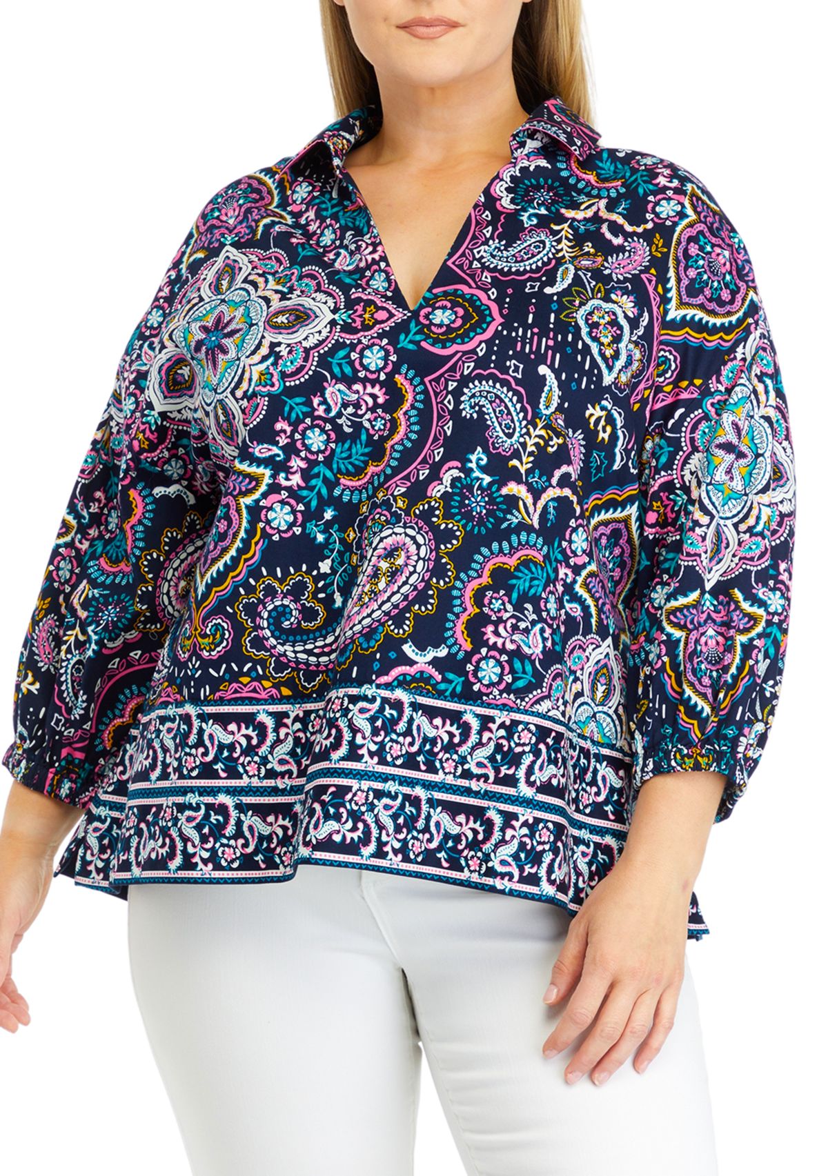 Plus Size Printed Popover Top