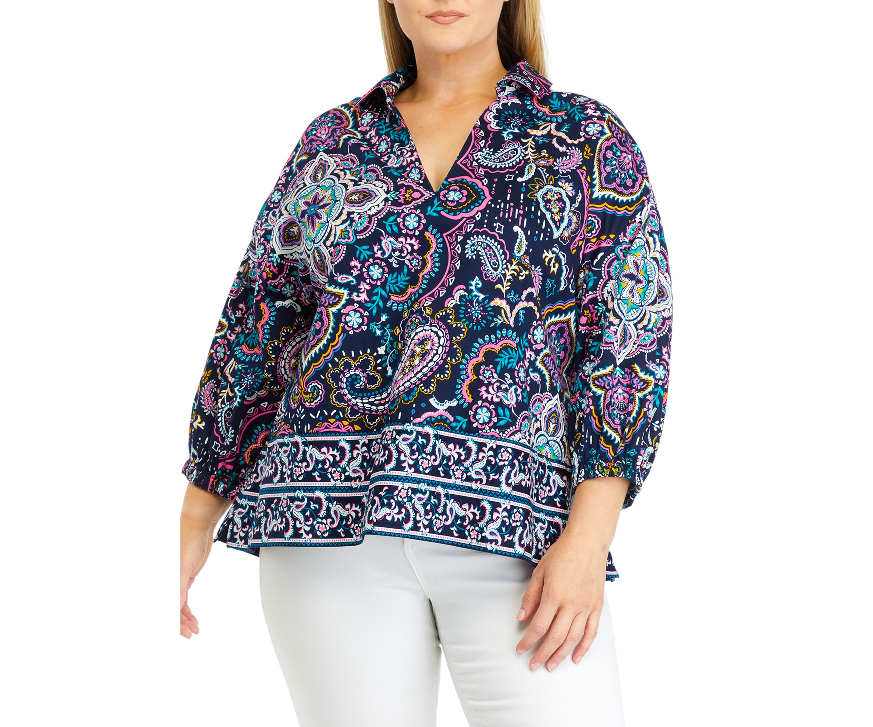Plus Size Printed Popover Top