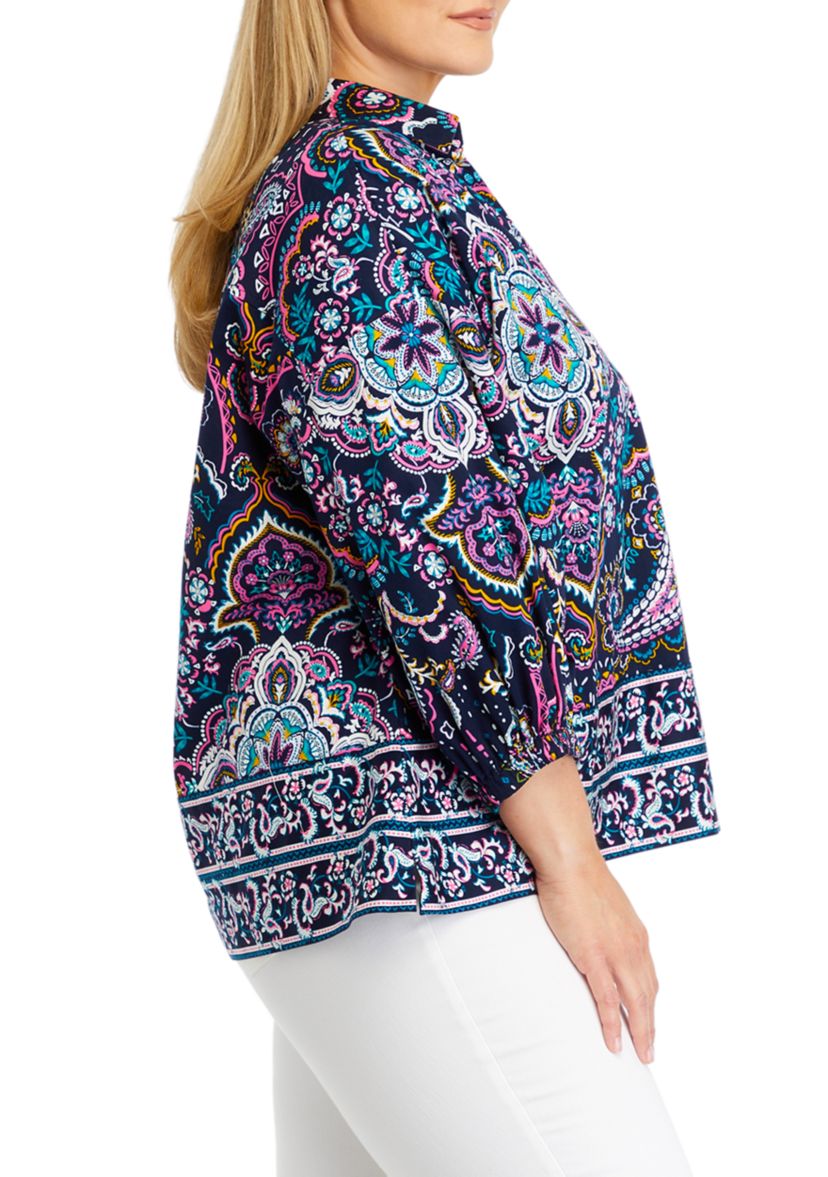 Plus Size Printed Popover Top
