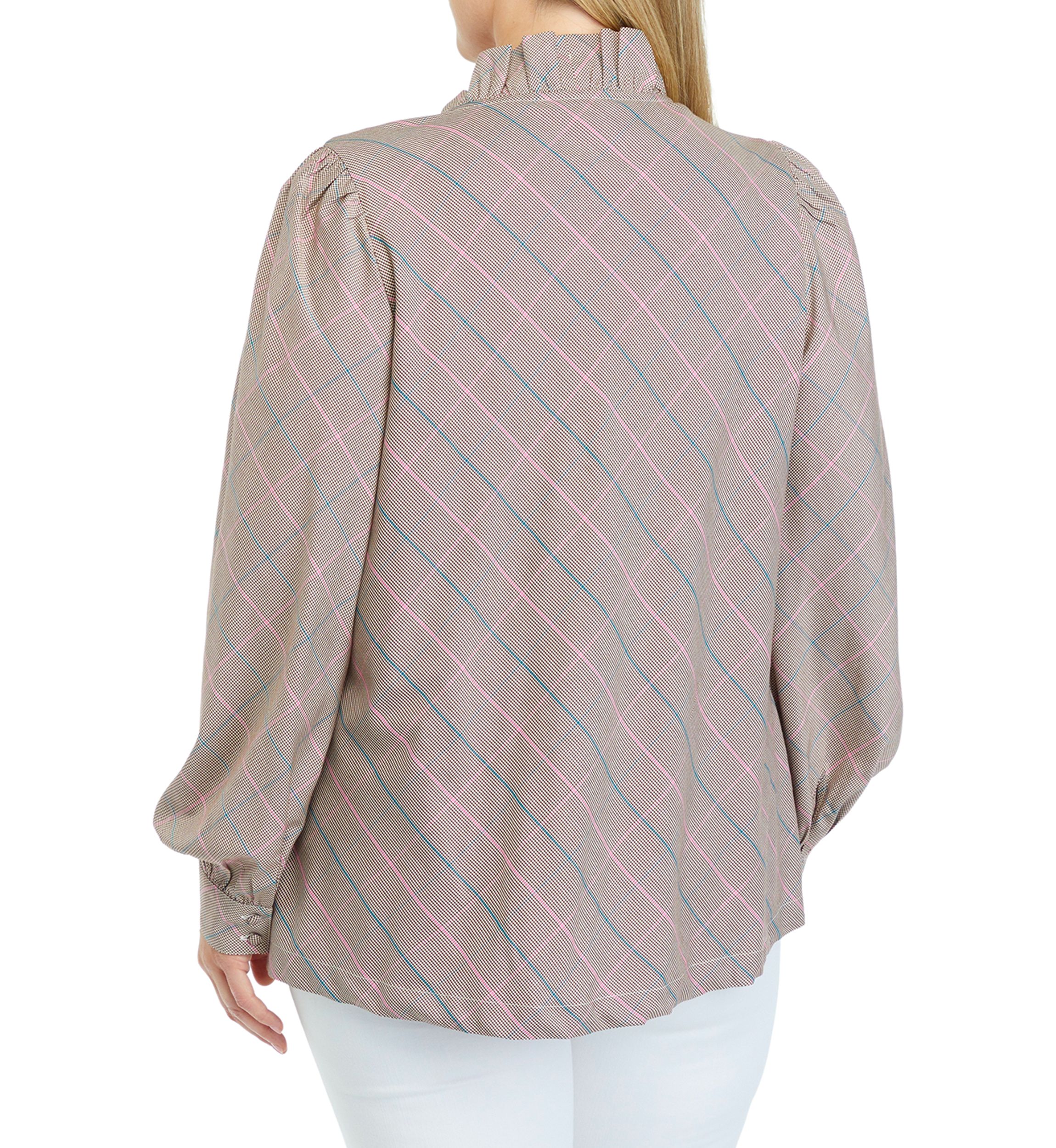 Plus Size Long Sleeve Ruffle Neck Printed Top 