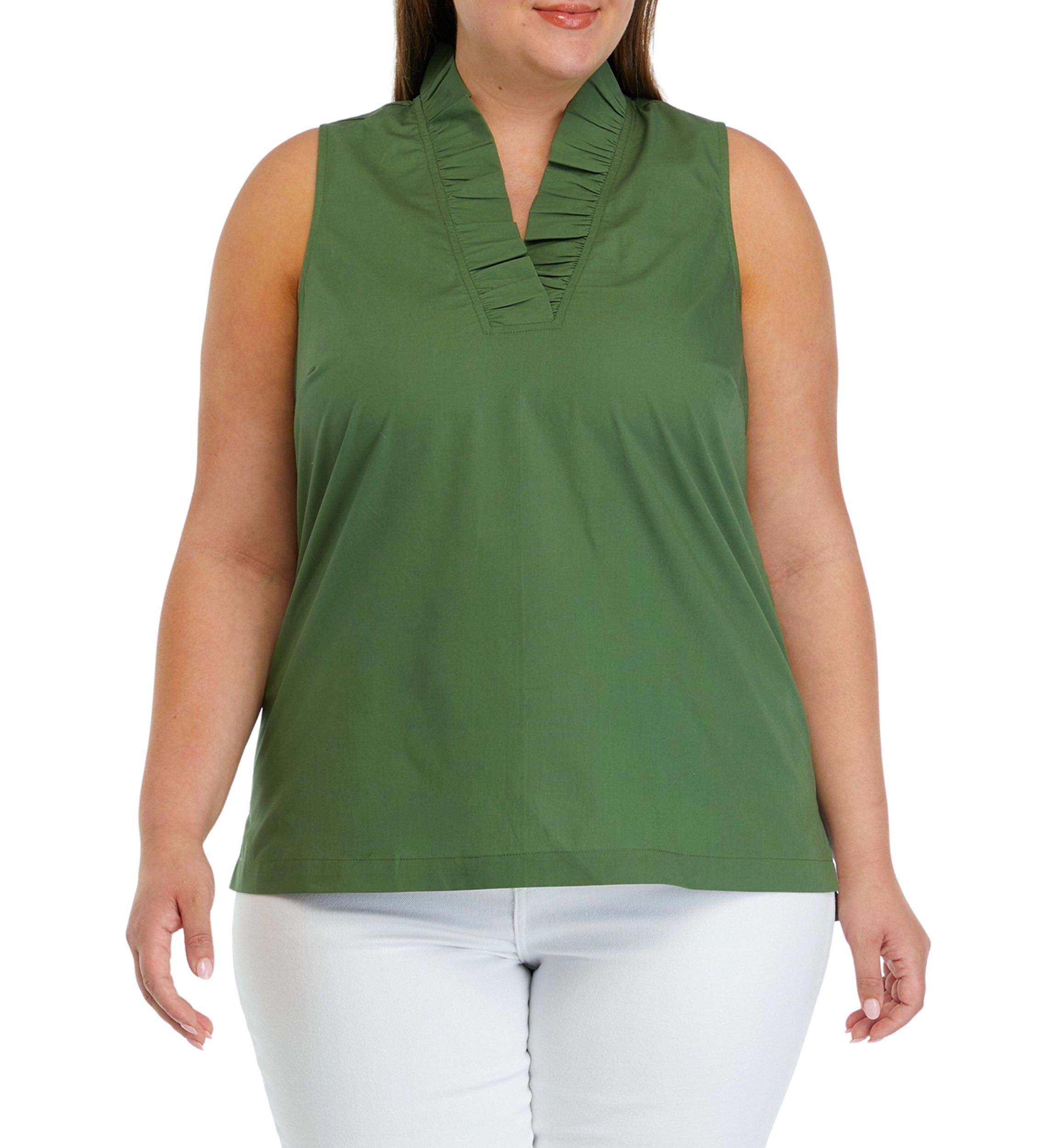 Plus Size Solid Ruffle Neck Top