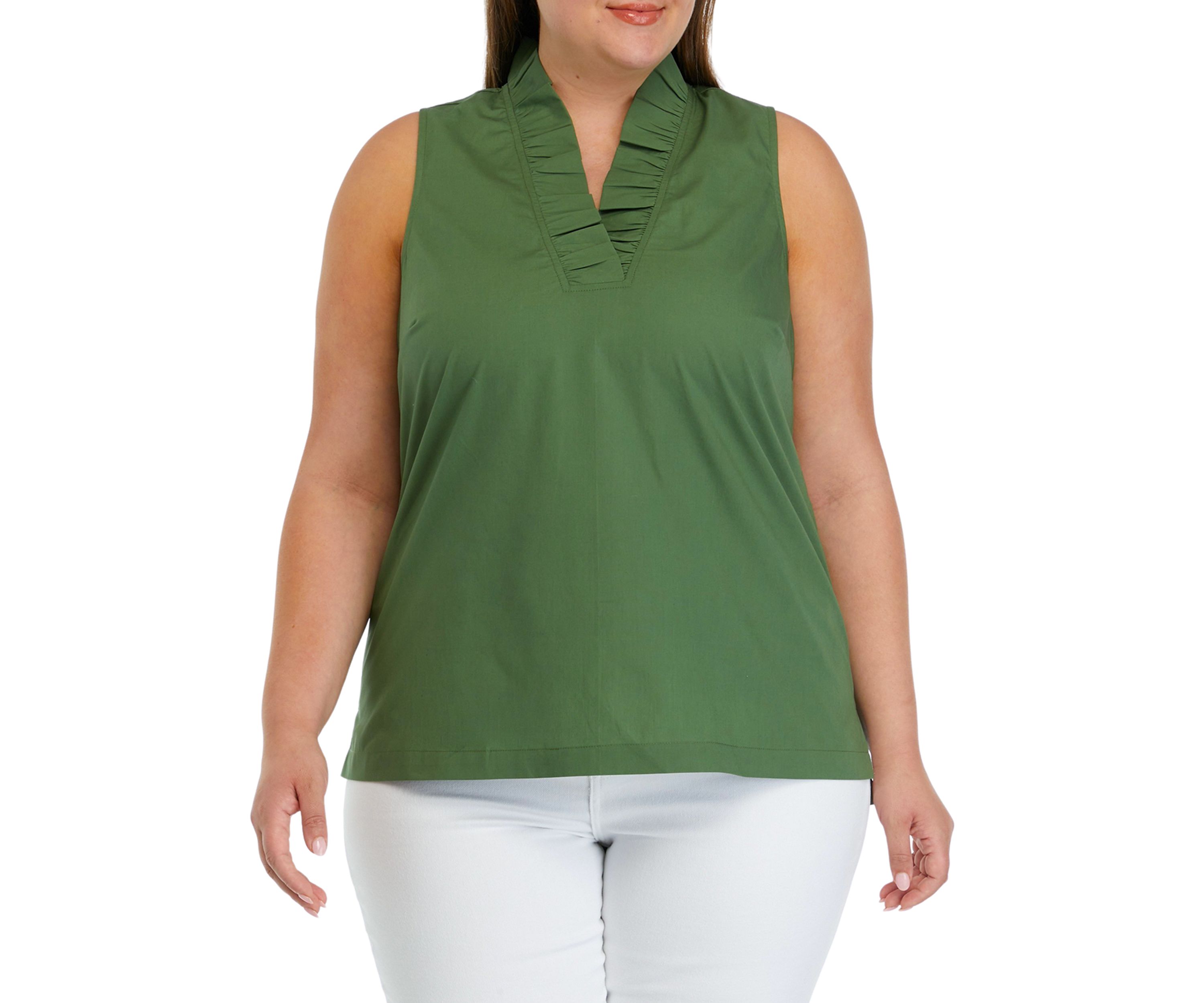 Plus Size Solid Ruffle Neck Top
