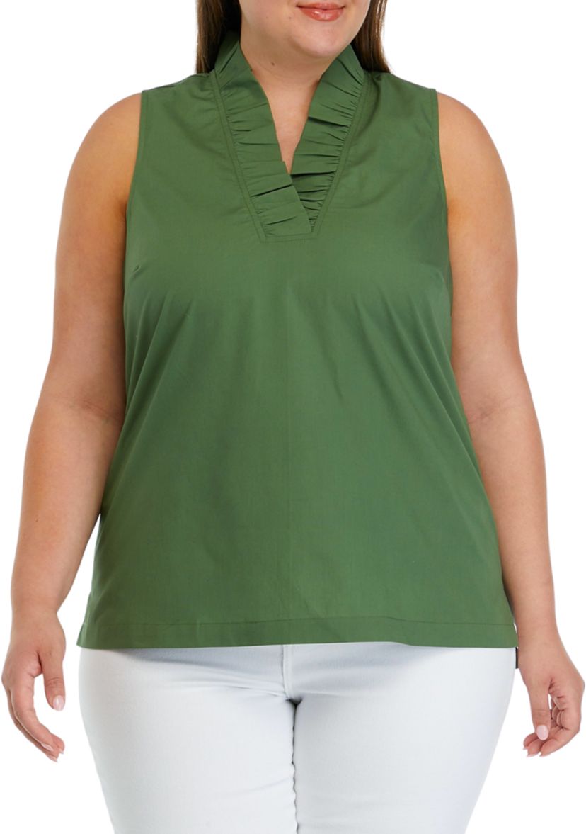 Plus Size Solid Ruffle Neck Top