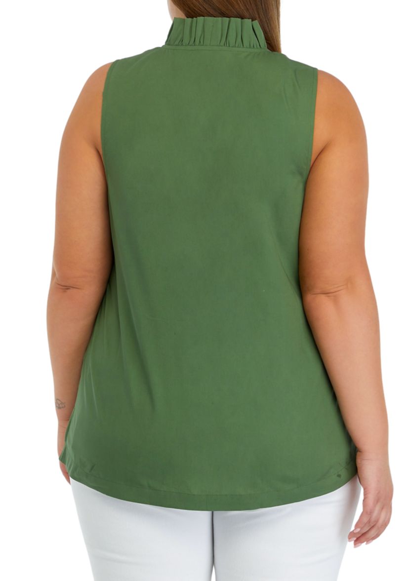 Plus Size Solid Ruffle Neck Top