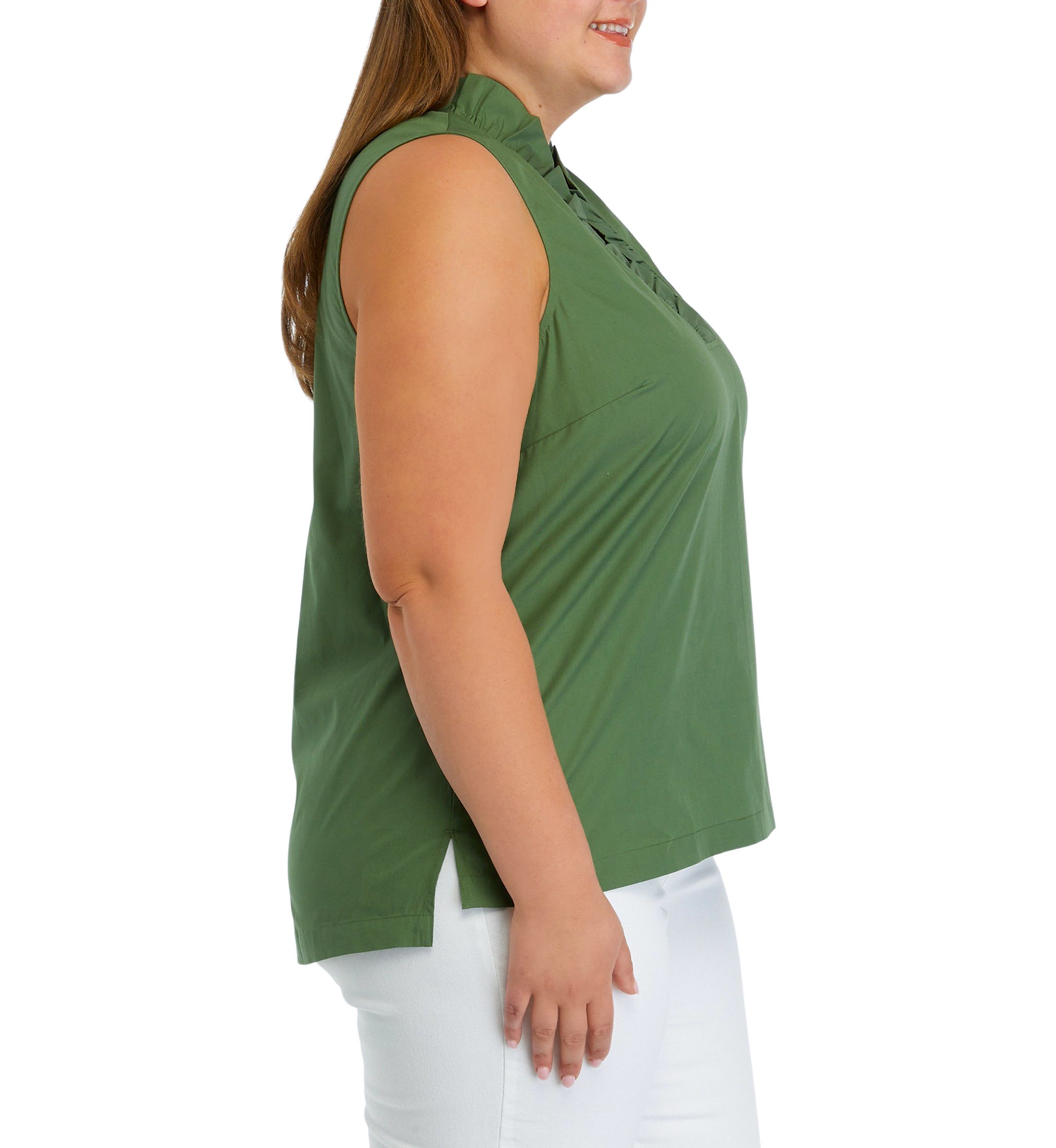 Plus Size Solid Ruffle Neck Top