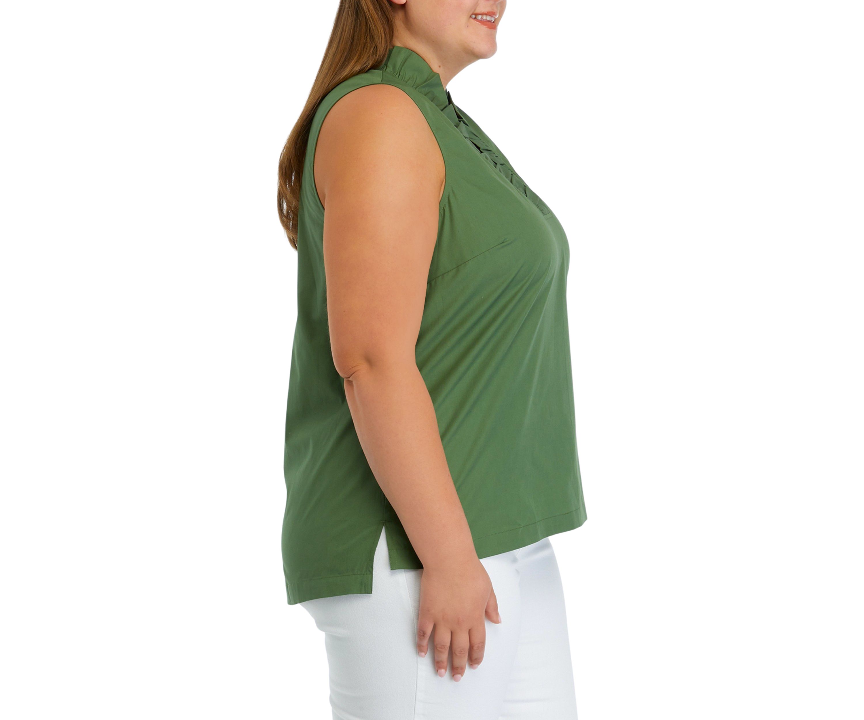 Plus Size Solid Ruffle Neck Top