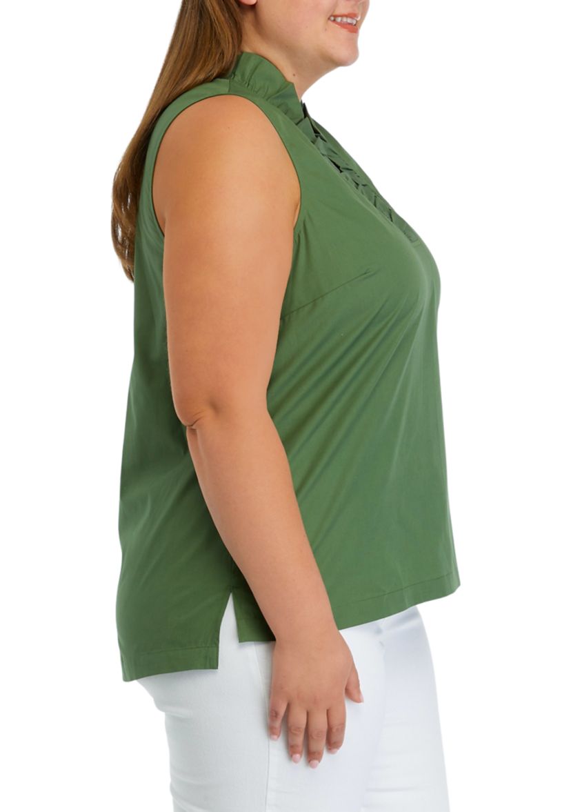 Plus Size Solid Ruffle Neck Top