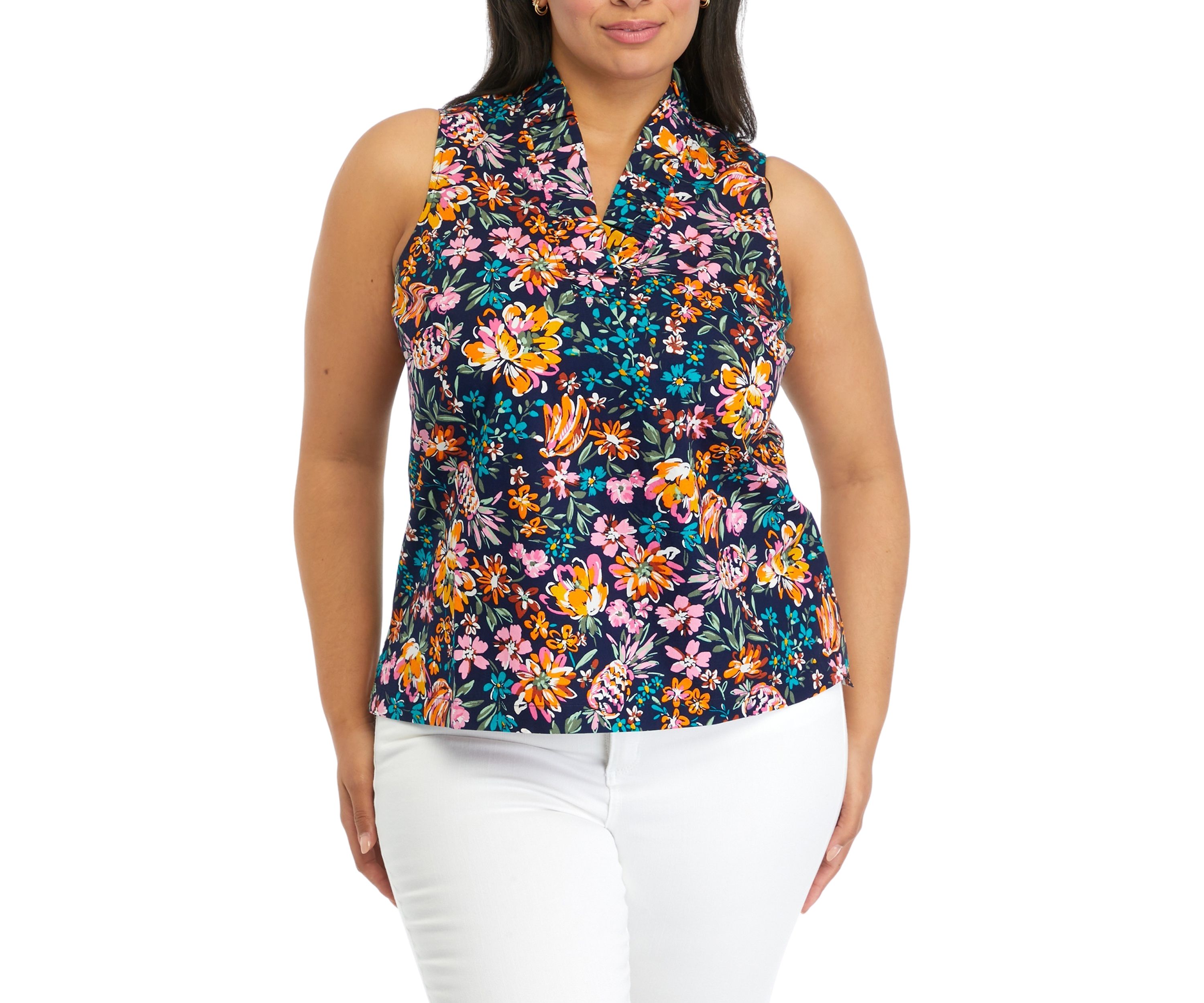 Plus Size Printed Ruffle Neck Top