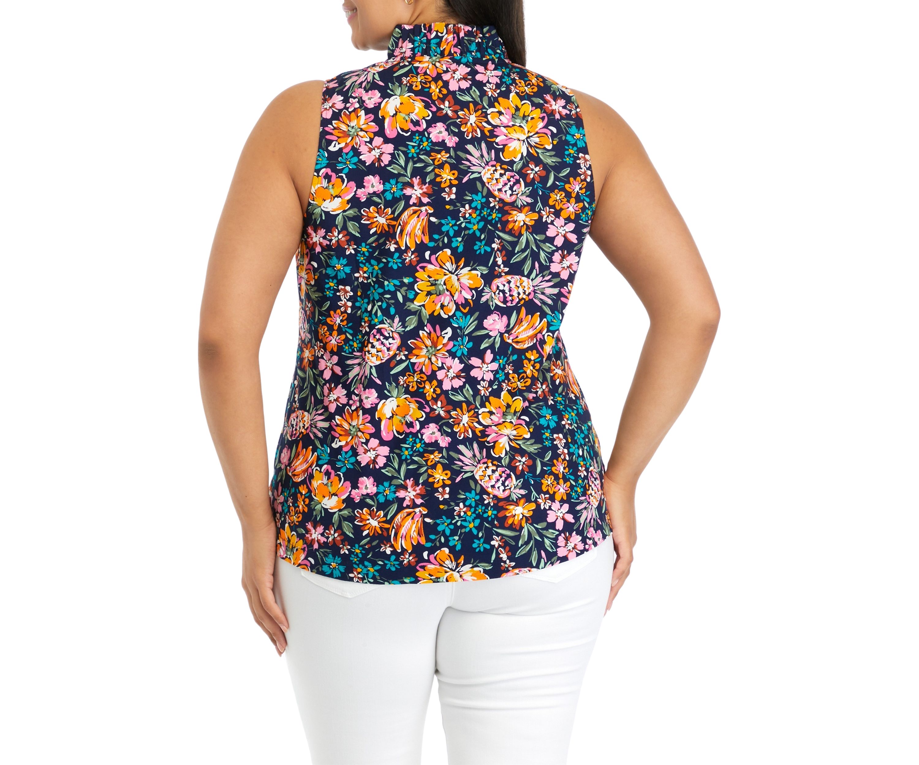 Plus Size Printed Ruffle Neck Top