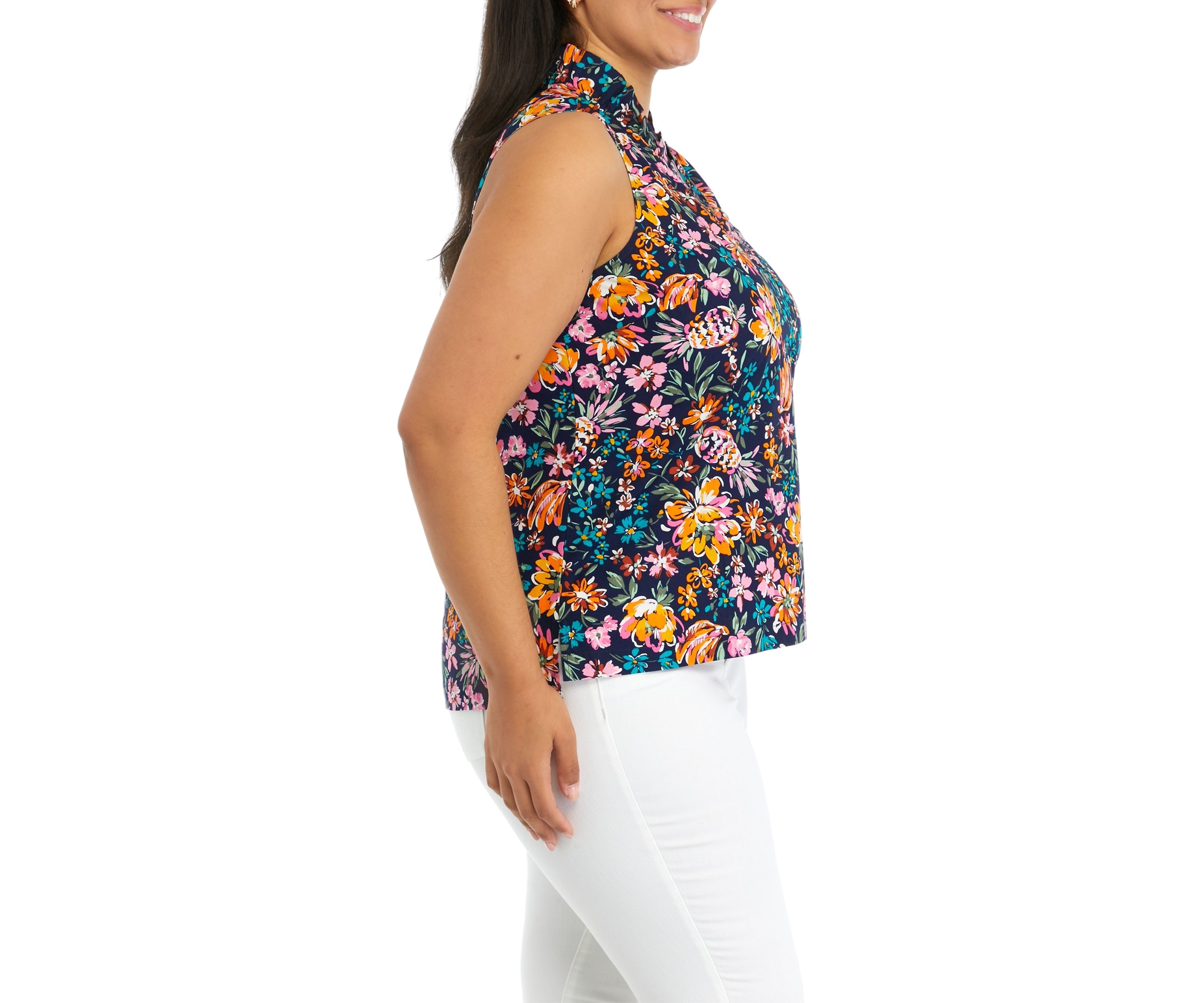 Plus Size Printed Ruffle Neck Top
