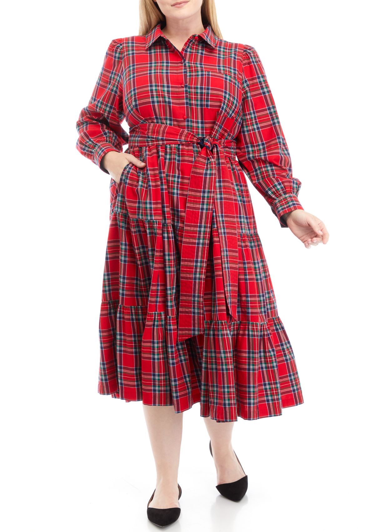 Plus Size Plaid Tiered Shirtdress 