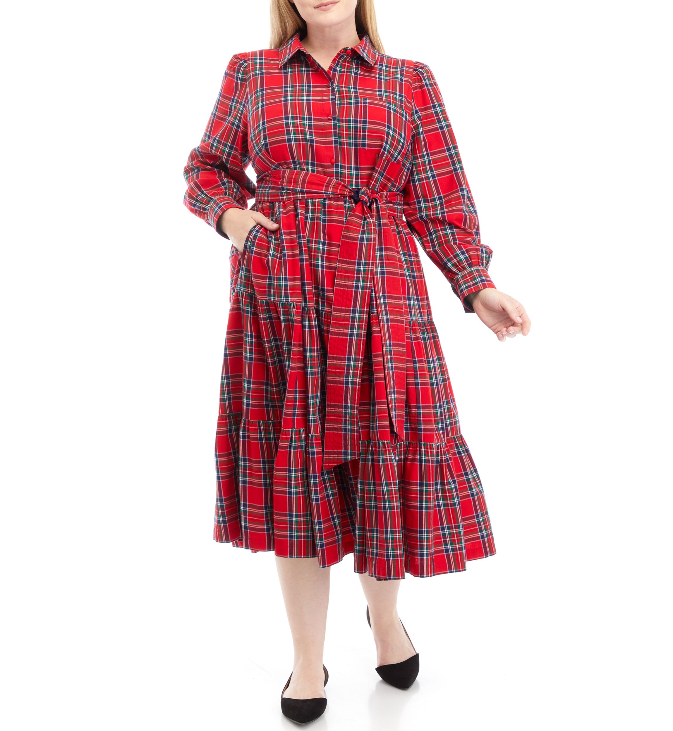 Plus Size Plaid Tiered Shirtdress 