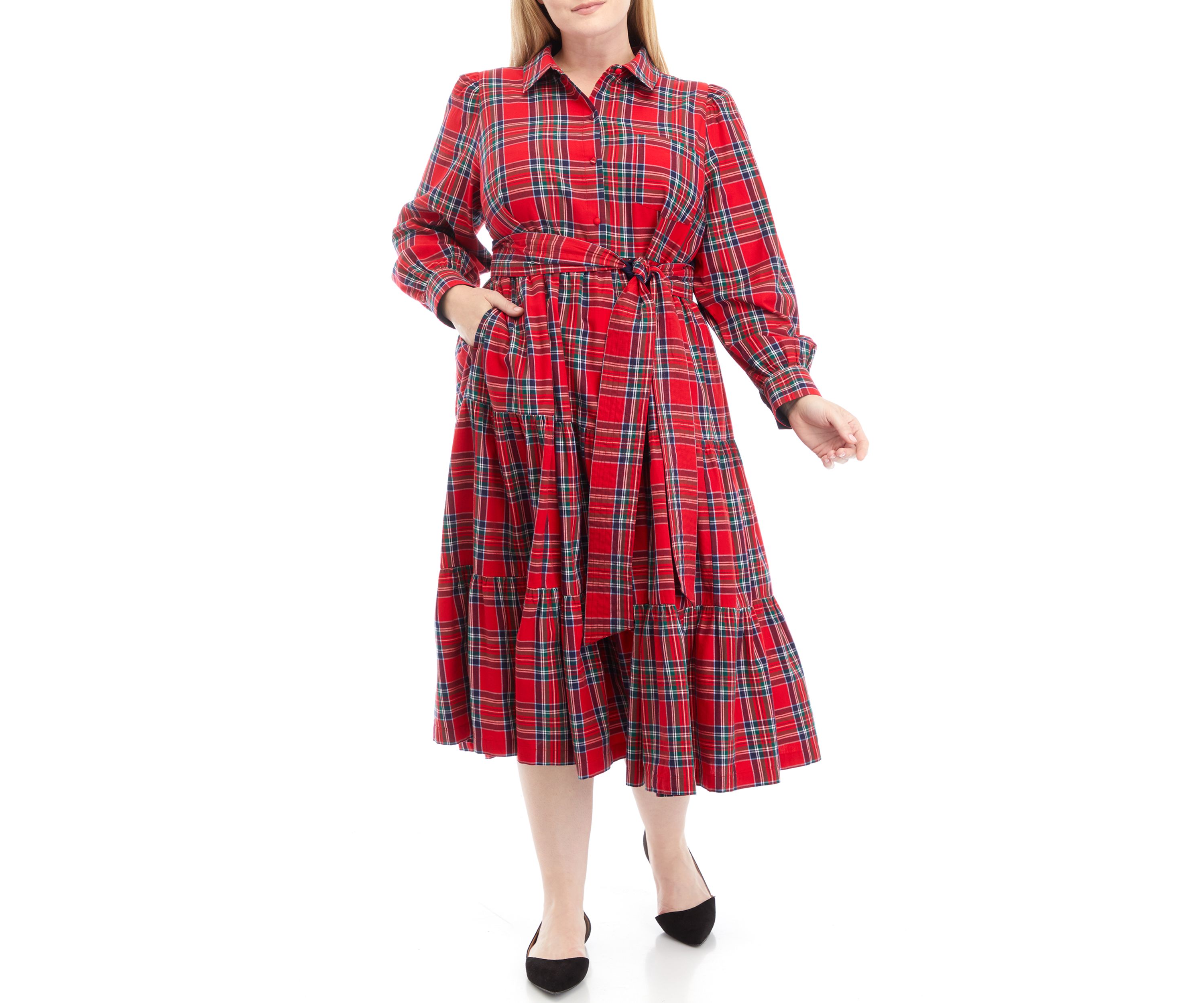Plus Size Plaid Tiered Shirtdress 