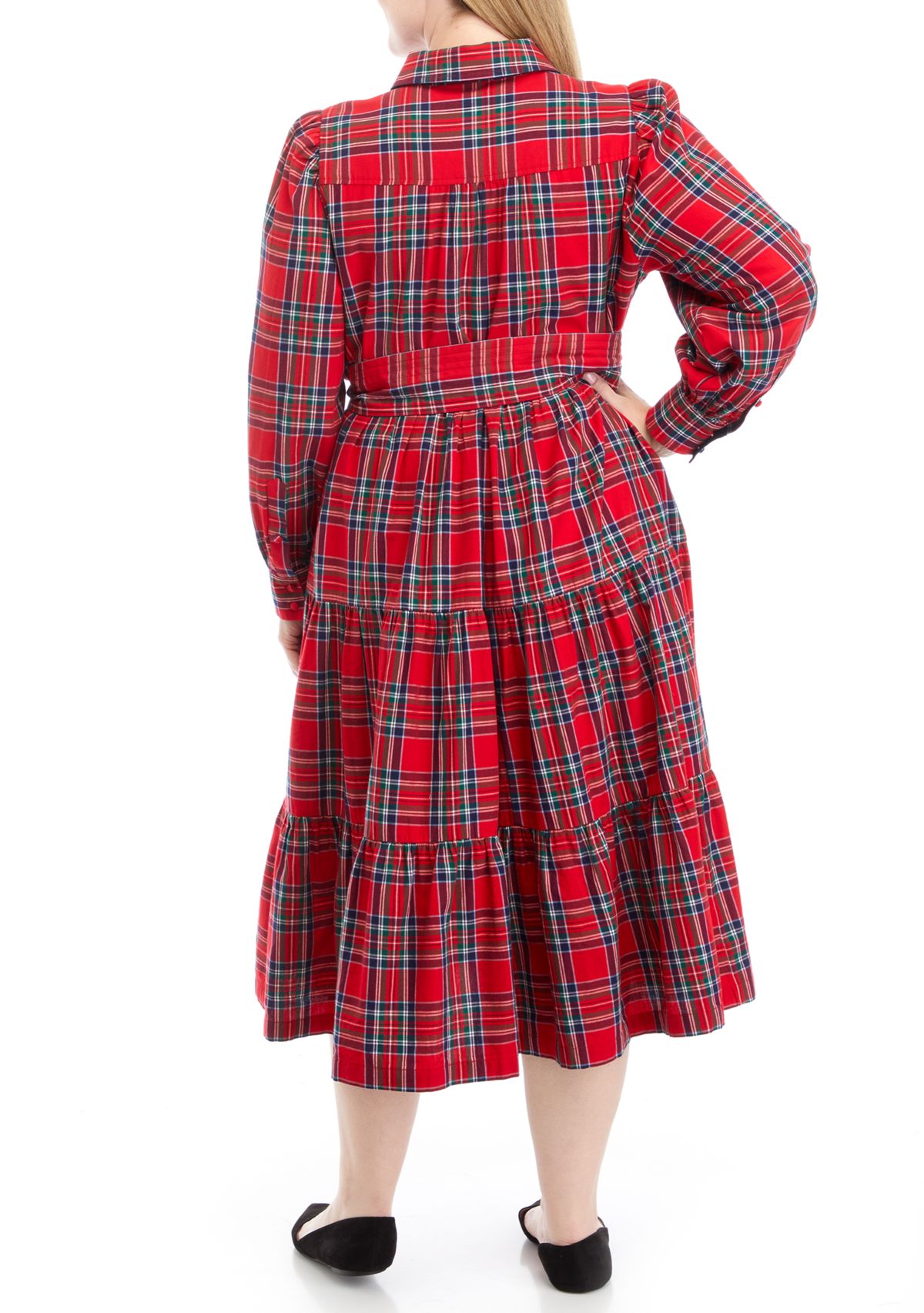 Plus Size Plaid Tiered Shirtdress 