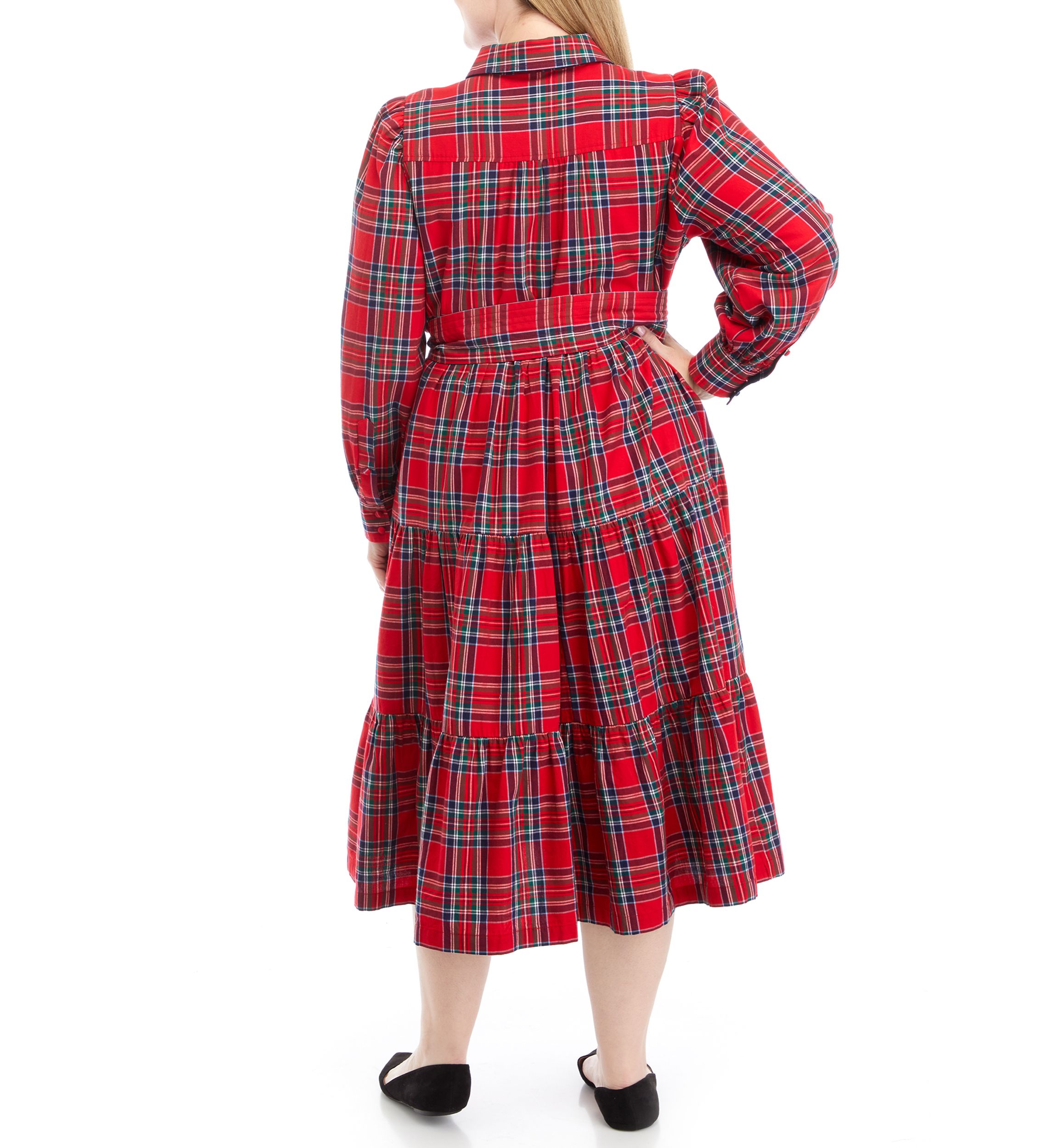 Plus Size Plaid Tiered Shirtdress 